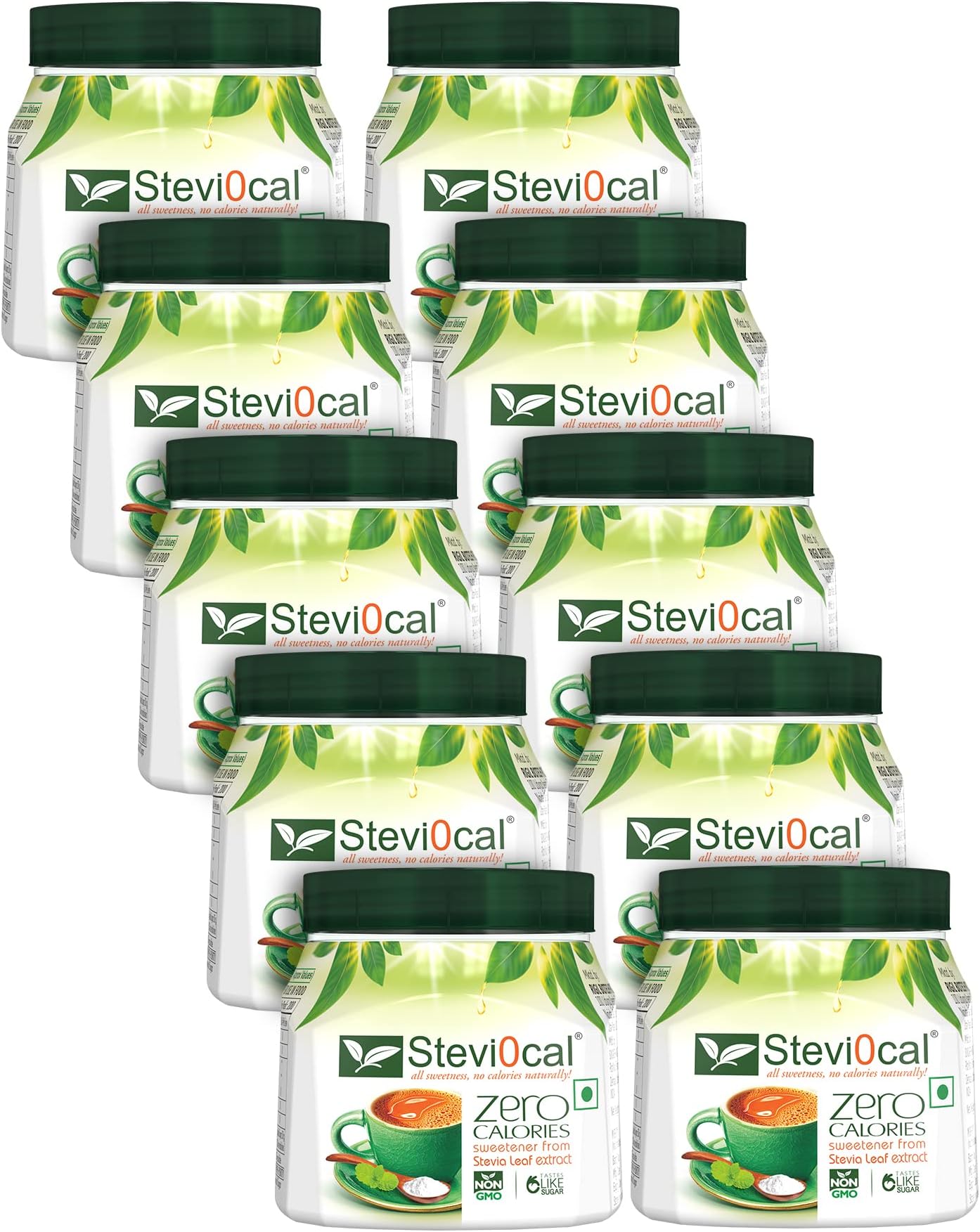 Stevi0cal Stevia Sweetener Powder | 100% Sugar Free Natural | Zero Calorie for Weight Management, Diet, Diabetic Friendly | 200 gm Jar - Pack of Ten (10 x 200gm)