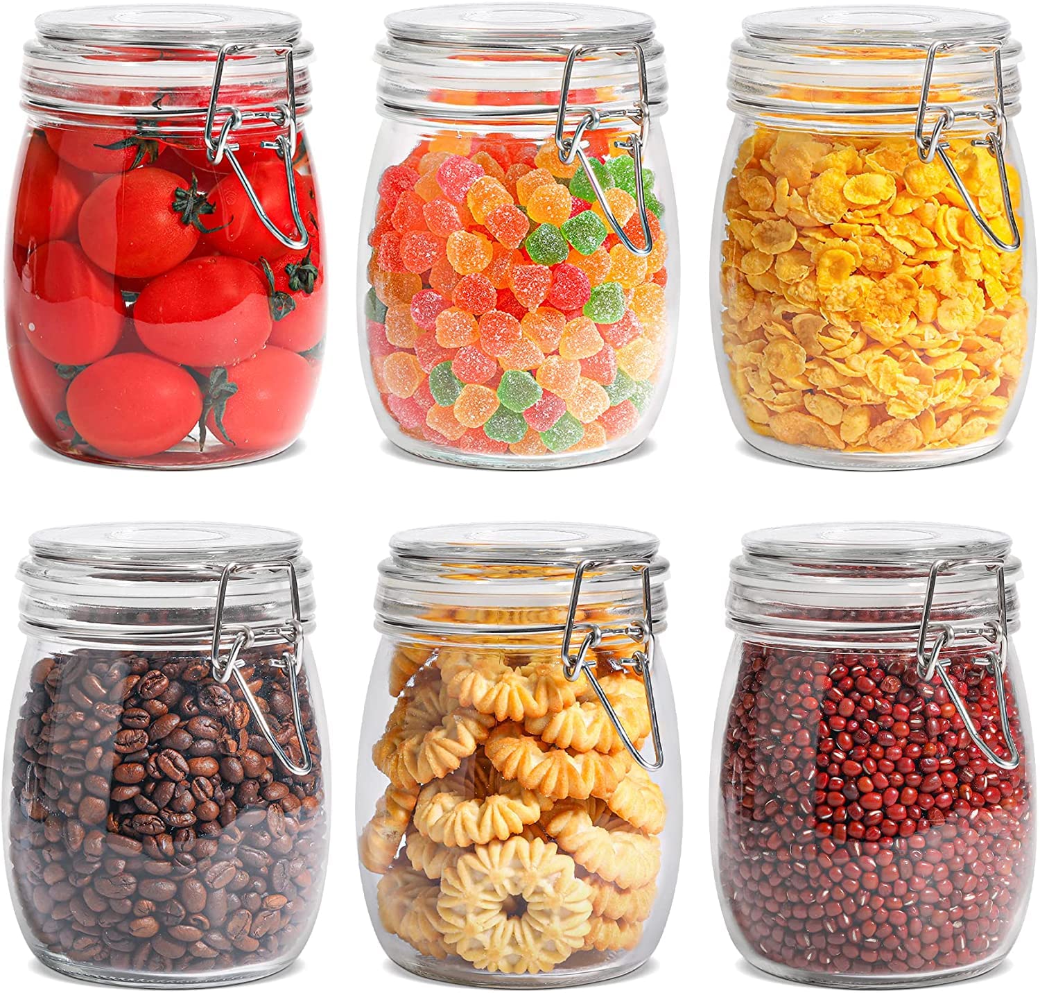 HEXONIQ® Airtight Glass Jar with Silicon Clamp Lids, Storage Container with Clear Preserving Seal Wire Clip Fastening for Kitchen Canning Cereal, Pasta, Sugar, Beans, Spices (Round, 750ml, Pack of 6) (B0B1XJ68Y8) Amazon Price History, Amazon Price Tracker