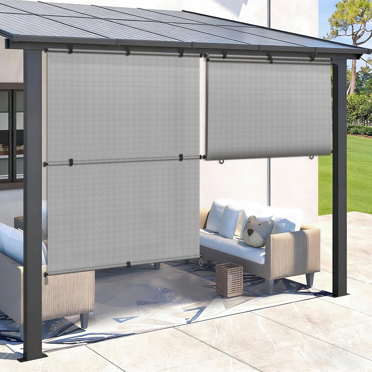 SunnyRoyal 4'W X 6'H Patio Roller Shades Foldable Sun Shade Outdoor Cordless Roll Up Blinds for Deck Backyard Porch Balcony (Grey)