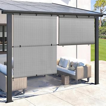 SunnyRoyal 7W X 6H Patio Roller Shades Foldable Sun Shade Outdoor Cordless Roll Up Blinds for Deck Backyard Porch Balcony Grey