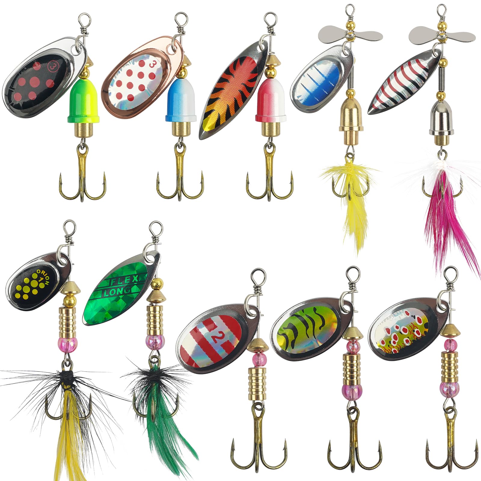 Fishing Lures Spinner Bait Set, 5pcs/10pcs/16pcs Multi Colored Fishing Spinner Lure Hard Metal Spoon Lure Rooster Tail Spinnerbait for Perch Pike Trout Salmon Walleye (10pcs Lures Kit) — image 1