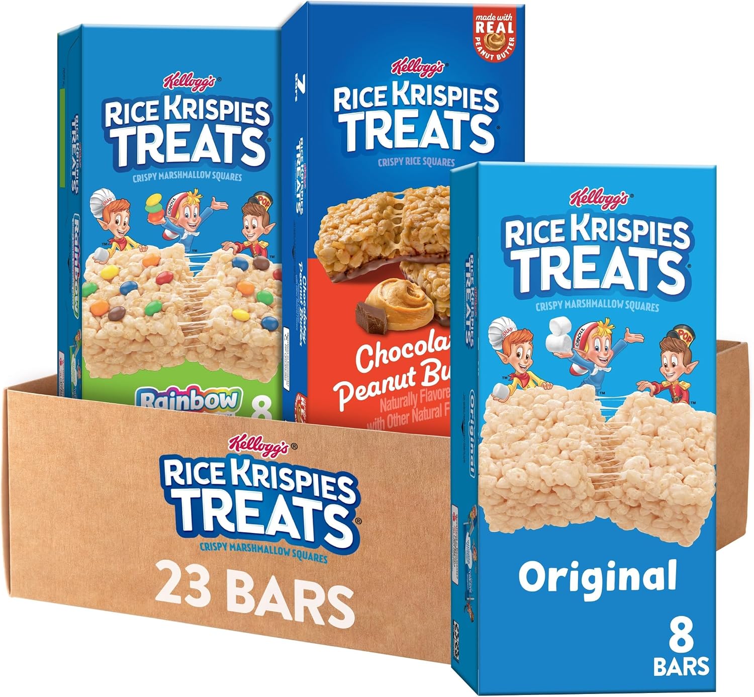 Rice Krispies Treats Crispy Marshmallow Squares, Kids Snacks, Cereal Bars, Variety Pack (3 Boxes, 23 Bars)