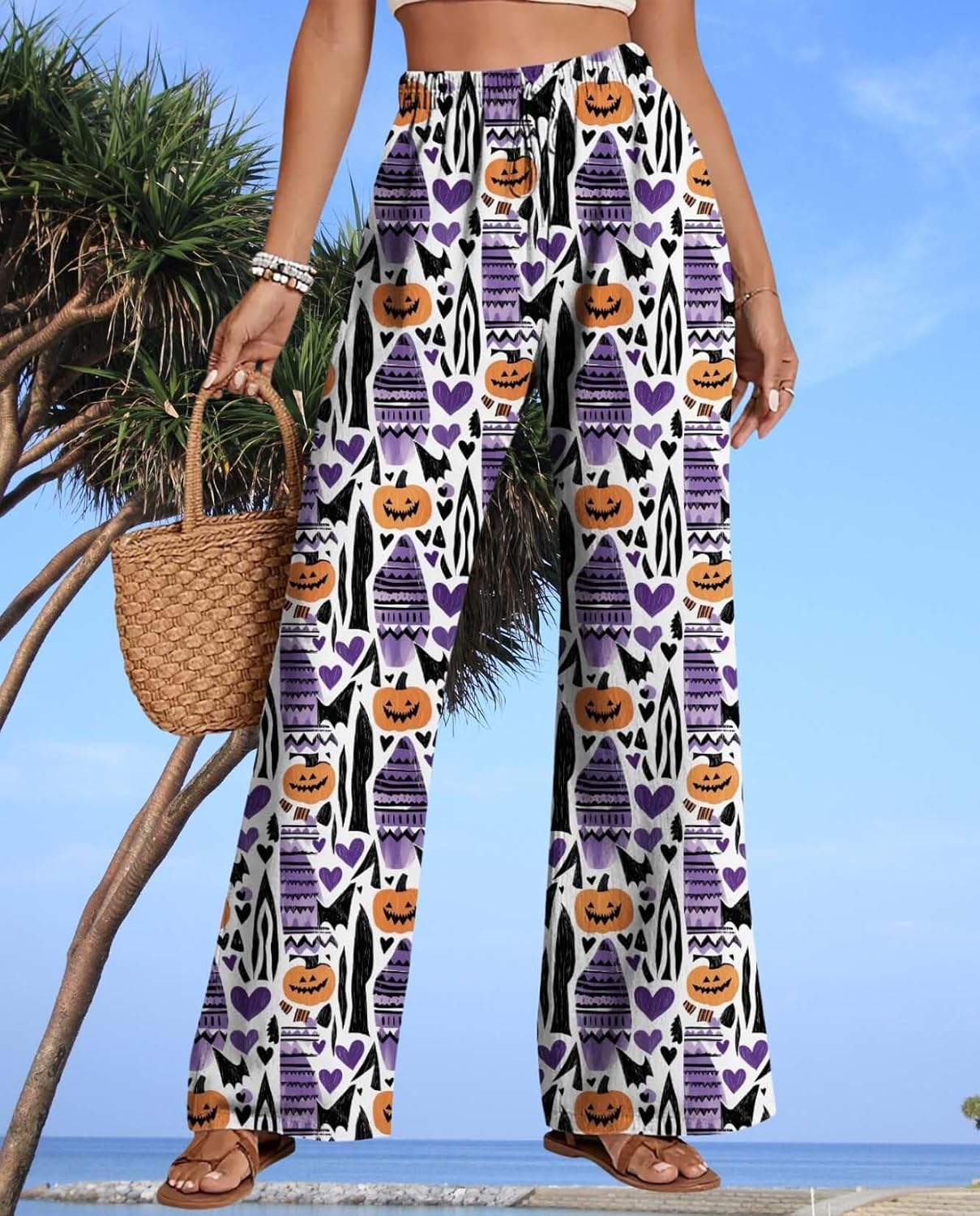 Womens Drawstring Waist Palazzo Pants Soft Linen Wide Leg Trousers with Pockets High Waist Boho Breathable Pants 19-gyx1482 Medium image 2 of 5 B0GKVXK9ZK