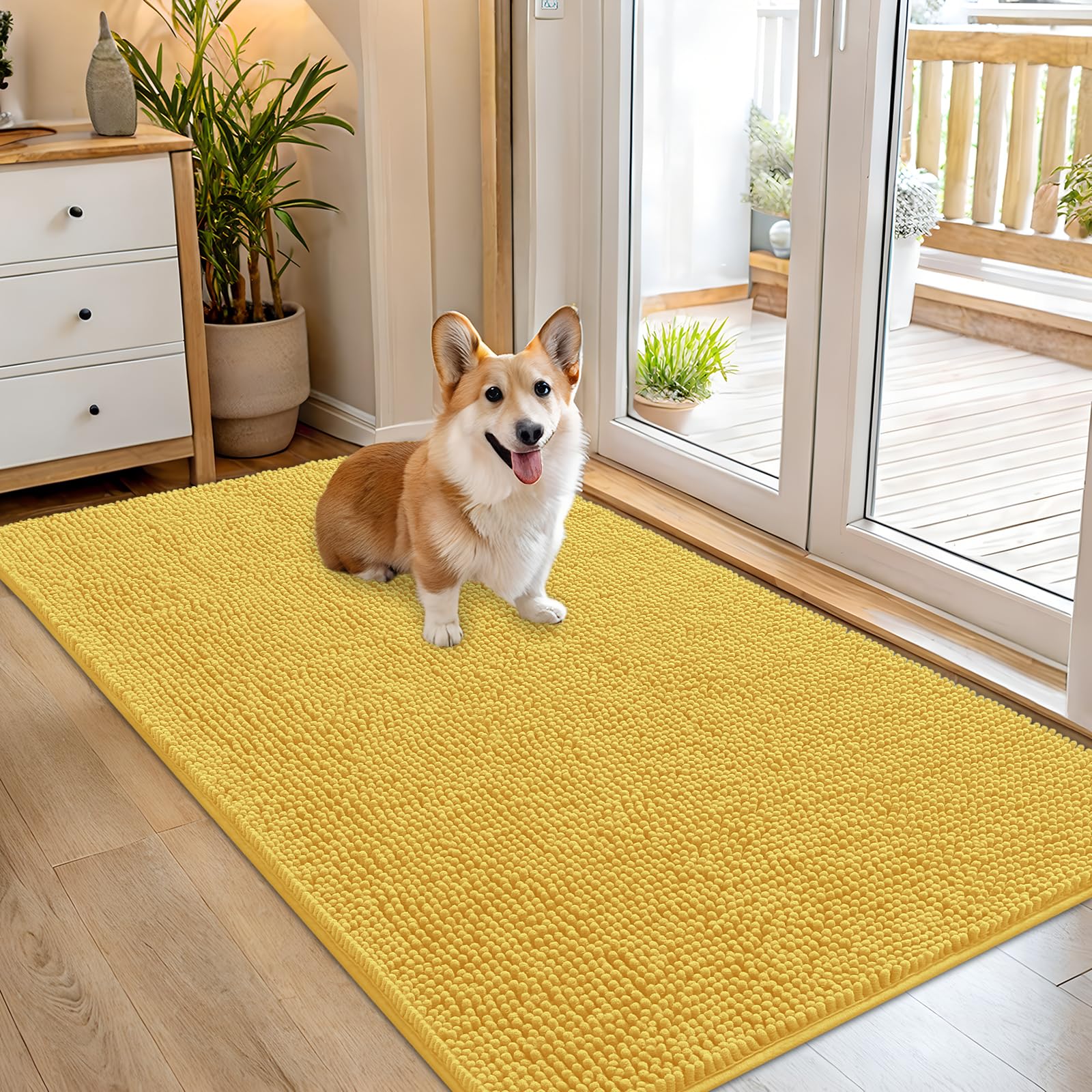 OLANLY Dog Door Mat for Muddy Paws 54x32, Super Absorbent Chenille Mud Mat