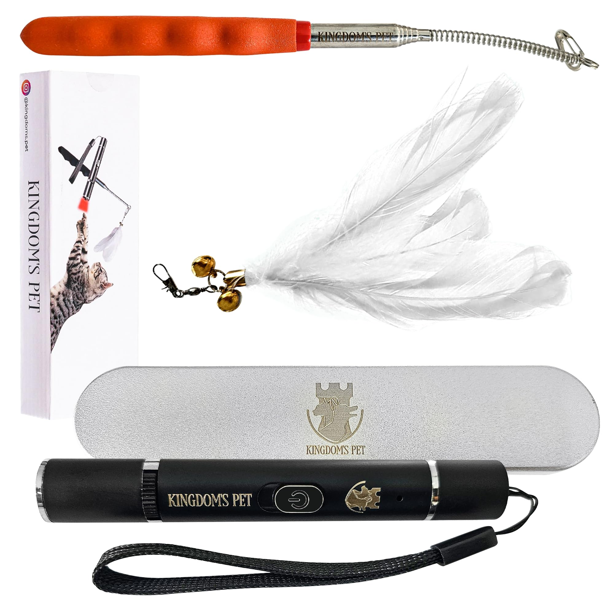 KINGDOM'S PET 3-in-1 Interactive Cat Toy Set – Rechargeable Laser Pointer, Feather Teaser & Wand for Indoor Cats’ Play and Exercise
