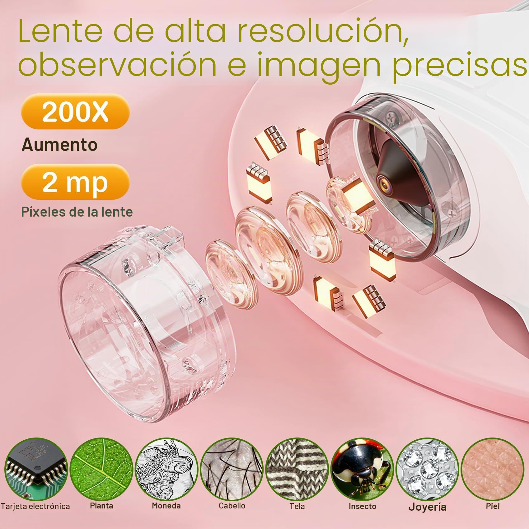 GlobalCrown Microscopio para niños,Microscopio Digital portátil de Bolsillo con 200x Aumento,Compatible con PC,Juguete Infantil Regalo para niños y niñas de 3 4 5 6 7 8 9 10 11 12 años