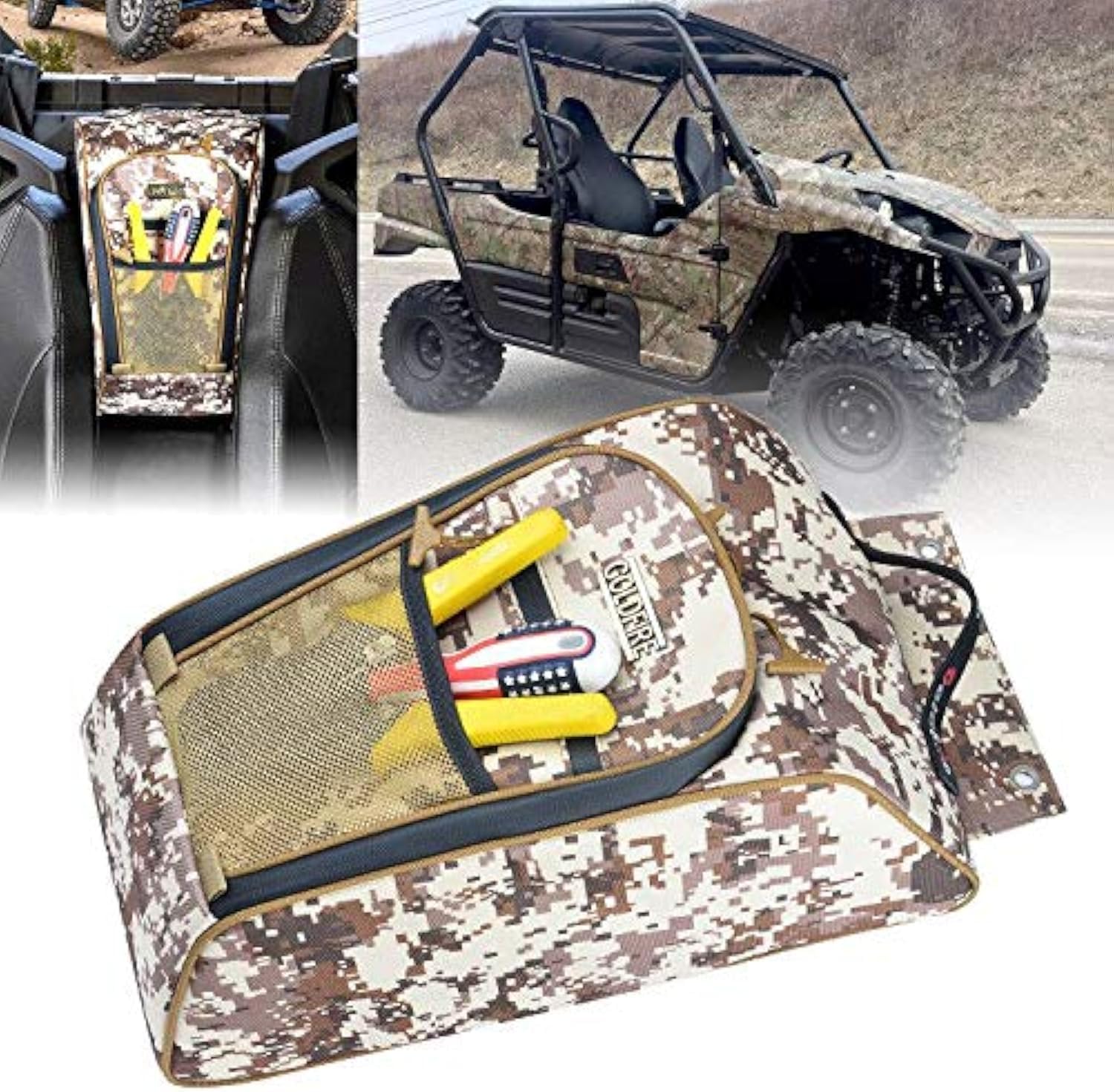 PRO XP UTV Side Door Storage Bag Tool Bags for Polaris RZR PRO XP/R/TURBO R 2020-2024 with Removable Knee Pad Multiple Pockets(Camo)