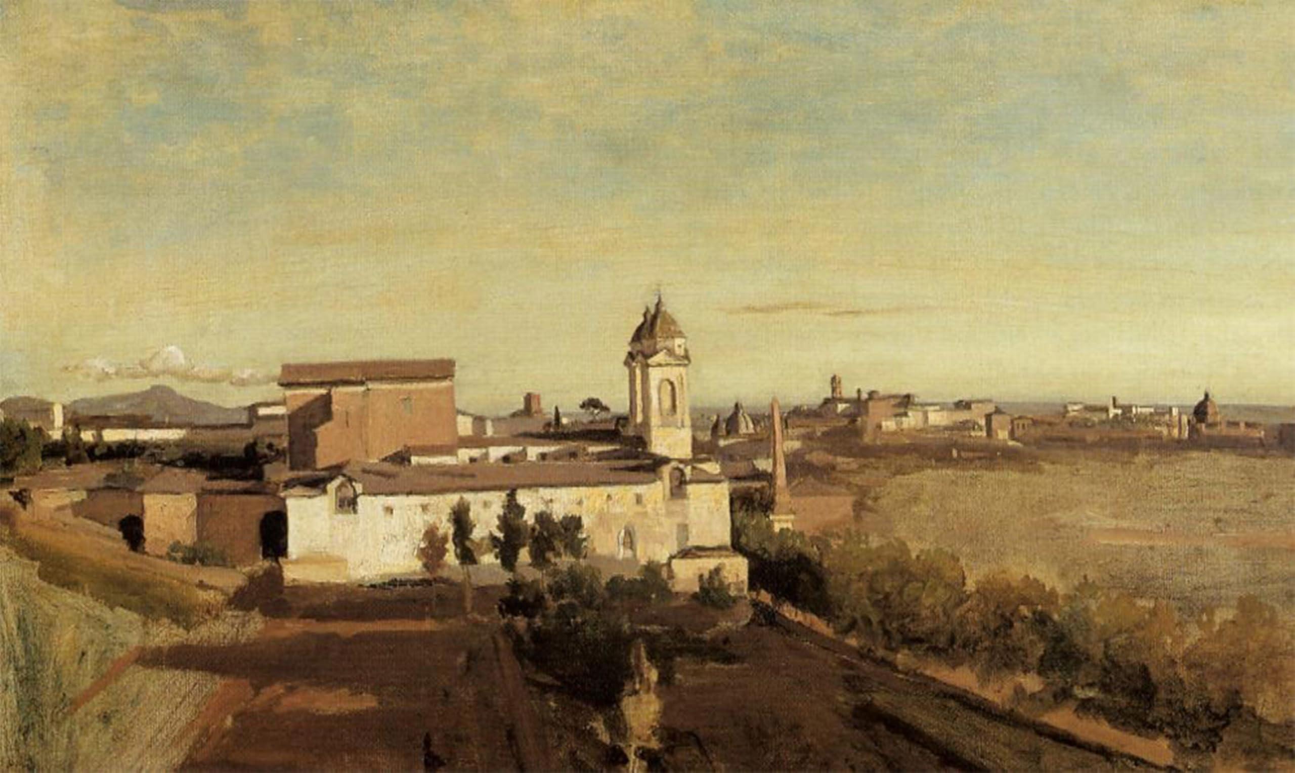 RZHRHJES Retro Picture Portrait Oil Painting Modern Wall Artwork Trinita Dei Monti View From the Villa Medici by Jean-baptiste-camille Corot Canvas Poster for Office Decor 60x90cm