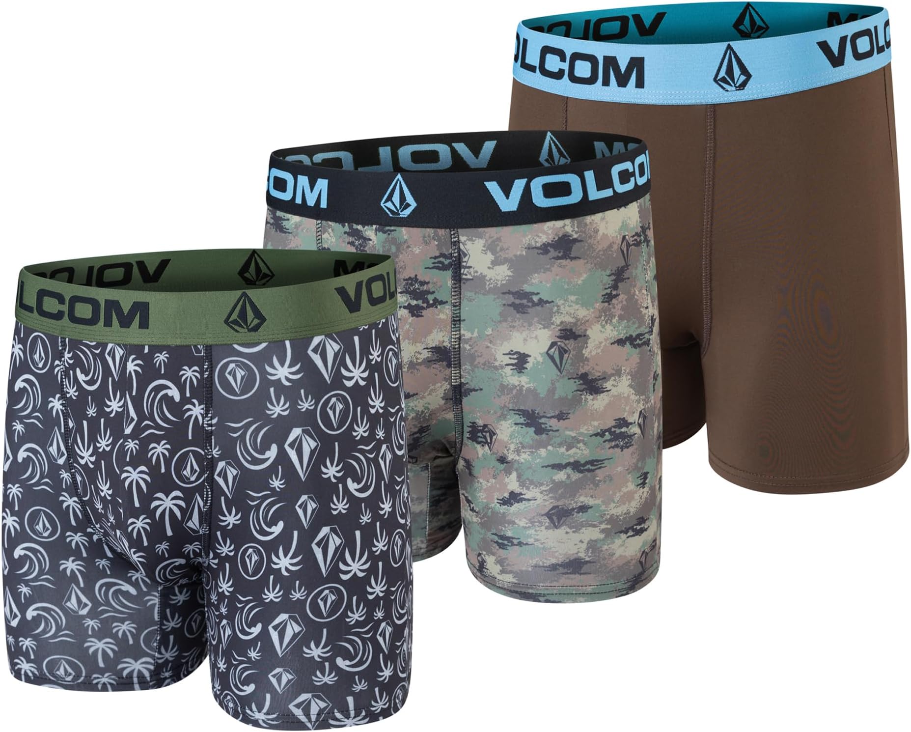 Volcom Mens Boxer Briefs 3 Pack Poly Spandex Performance FLY-LESS Support Boxer Briefs Underwear