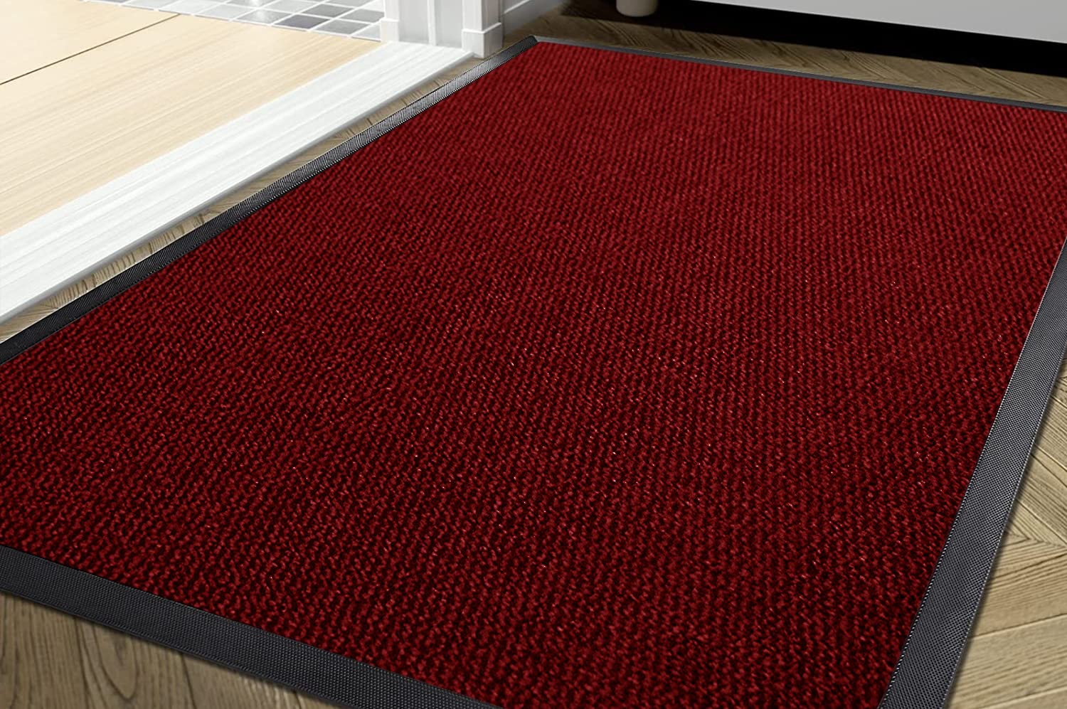 TrendMakers Door Mat Carpet Runner 60cm x 160cm WINE RED/Black Heavy Duty Dirt Stopper Anti Slip Rubber Welcome Hallway Low Profile Floor Mat Front Doormat Indoor Outdoor Rugs — image 1