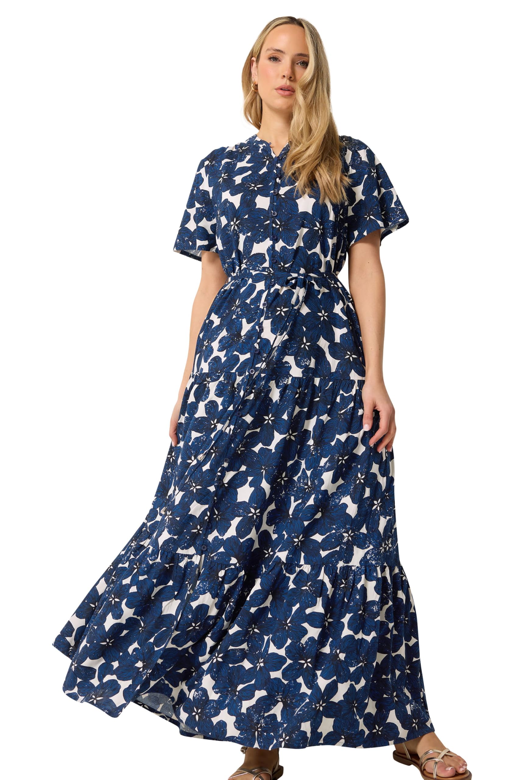 Long Tall Sally Women's Tall Floral Tie Waist Maxi Dress in Indigo | Size: 14