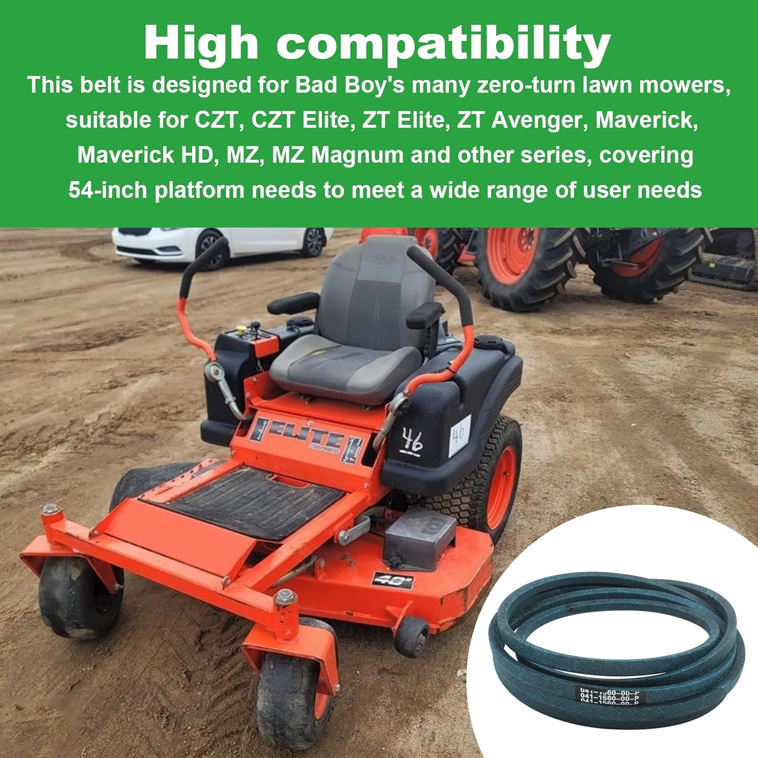 041-1560-00 Lawn Mower Deck Belt for Bad Boy ZT Elite Maverick HD MZ Magnum CZT Series 041156000, 54 Inch Deck Replacement Belt for John Deere TCU18603 (5/8" x 156")
