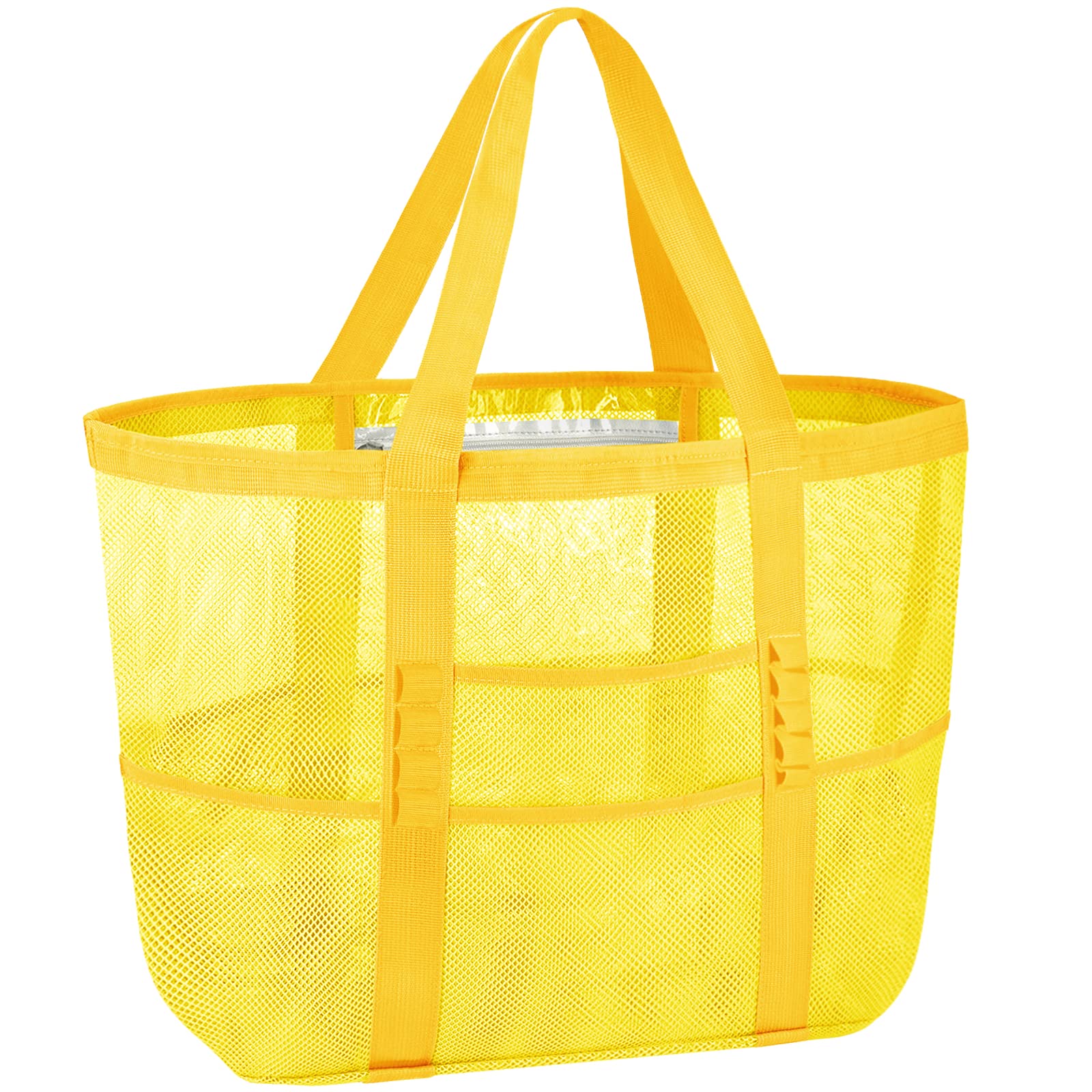 BALEINE Large Beach Bag Pool Bags, Mesh Beach Tote for Toys, Towel, flip flops, Yellow