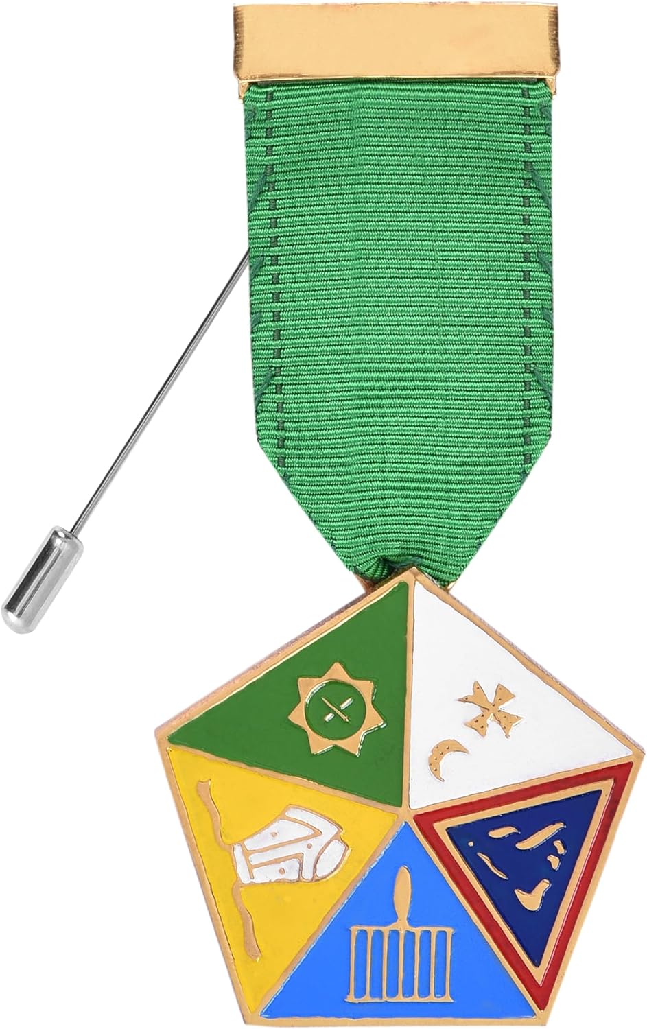 BRICKS MASONS Allied Masonic Degrees Breast Jewel - Gold Plating With Green Ribbon