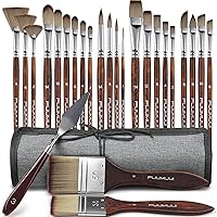 FUUMUUI 25pcs Professional Acrylic Paint Brush Set - Wide Flat, Filbert, Fan, Round, Dagger & More for Oil, Acrylic, Canvas, Face Painting
