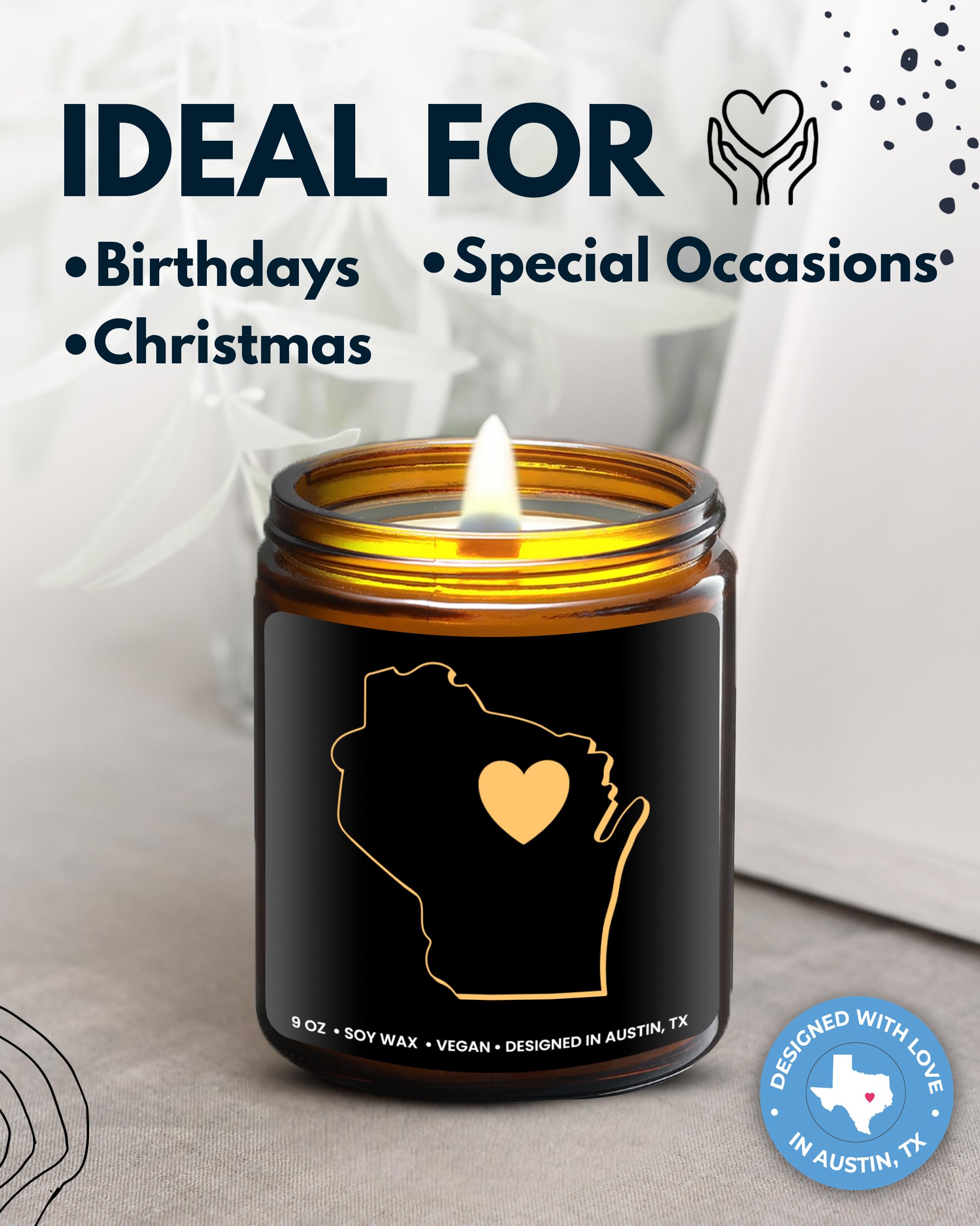 Wisconsin Candle, Thoughtful Wisconsin Themed Souvenirs & Gifts for Men and Women, Unique State Gifts, Best Sentimental Gift for Moving Away, Ideal for Birthday, Christmas, Graduation, Gift Ready