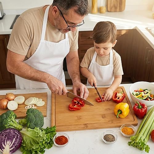 Miniatura 8 de Juego de 3 tablas de cortar de bambú carbonizado con soporte, tablas de cocina reversibles naturales, embutidos y quesos - Esenciales de alojamiento