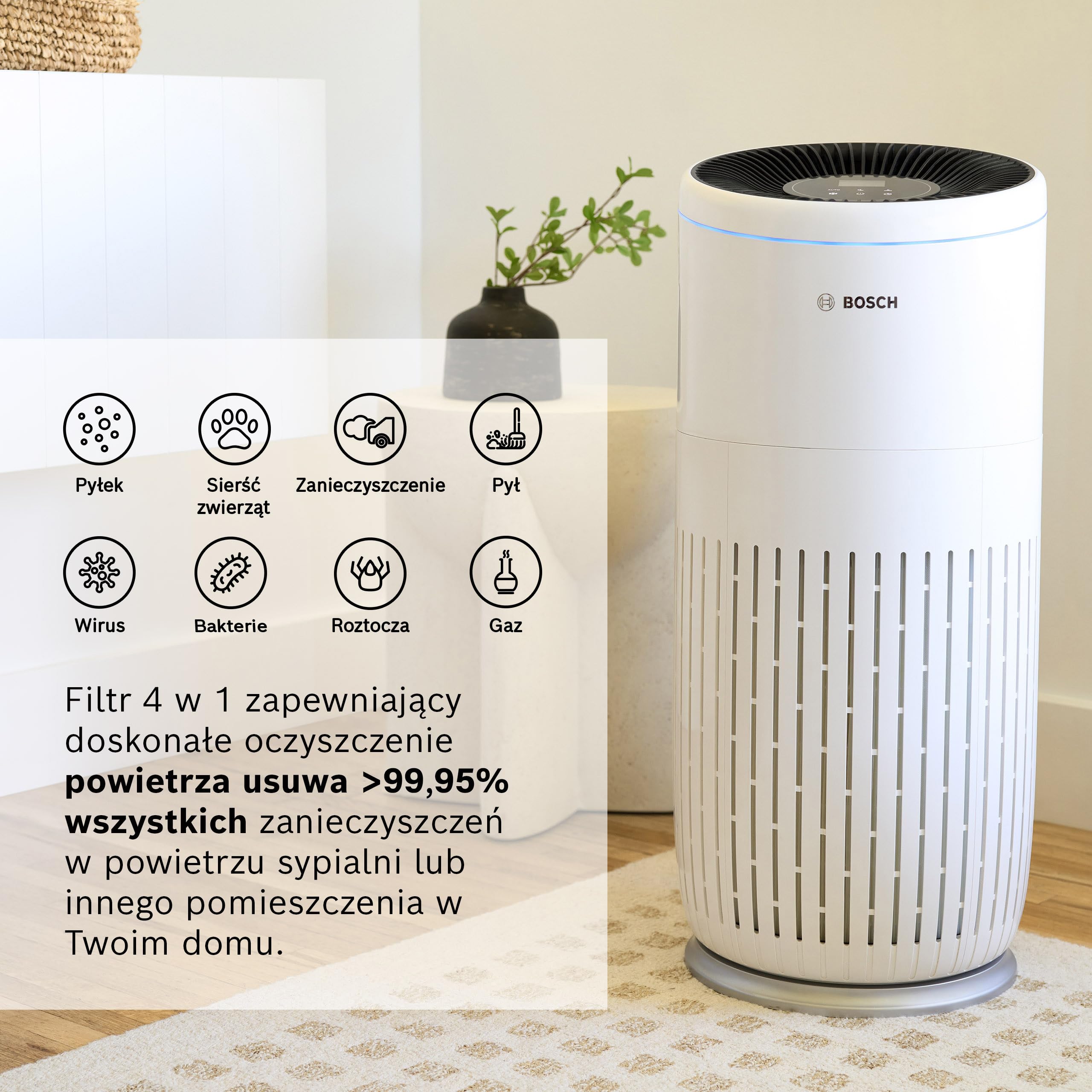 Bosch Oryginalny Filtr Air 6000(i), Oczyszczacz powietrza | Filtr 3 w 1 z warstwą HEPA i filtrem węglowym, Przeciwko zanieczyszczeniom, wirusom, bakteriom, pyłkom, sierści, kurzowi itp.