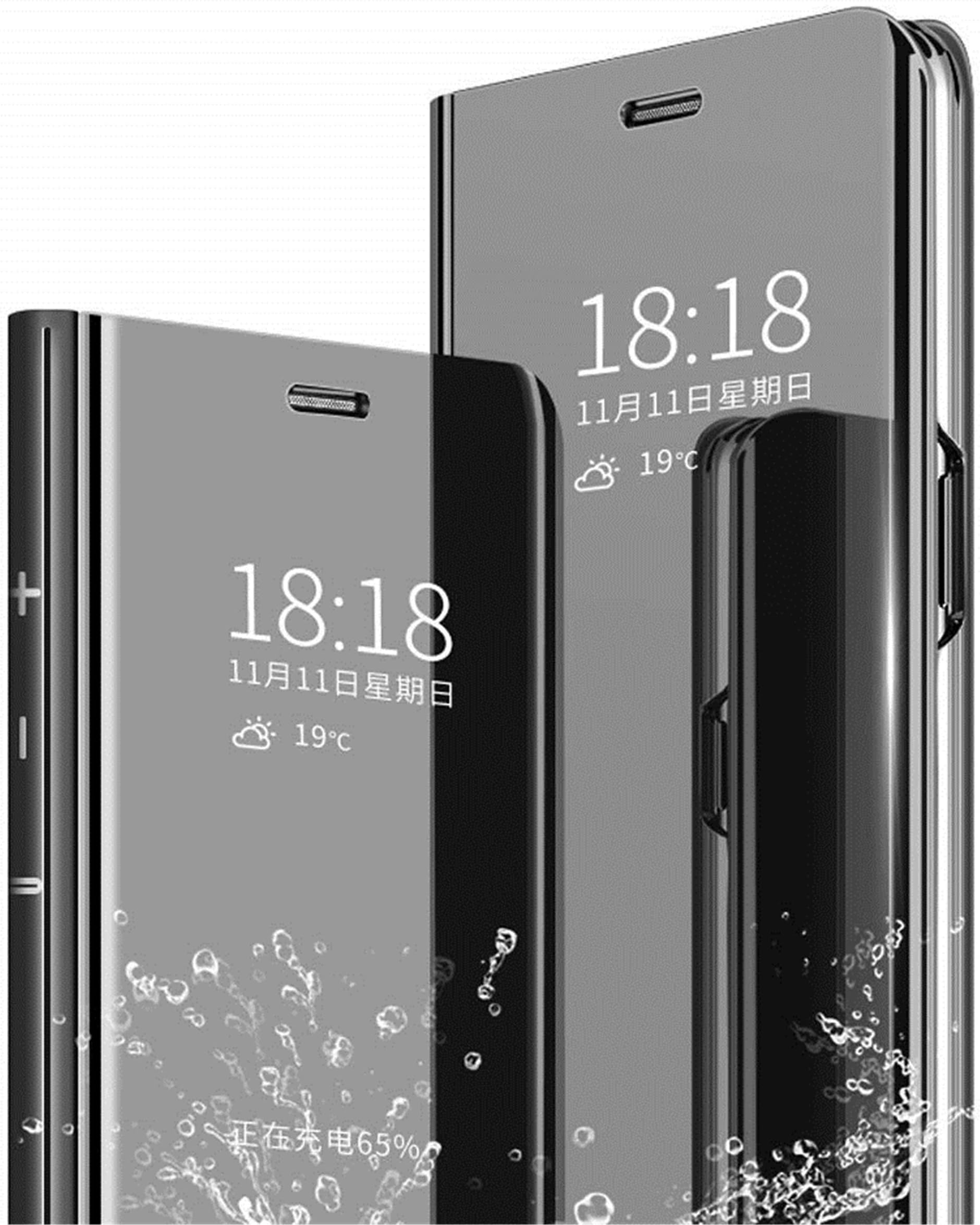 MLOTECHCase for Huawei P20 PRO cover + tempered glass Flip Clear View Translucent Standing Cover Mirror Plating Holder Full Body 360°Smart Cover Protection Black