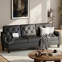 STHOUYN 83 Black Faux Leather Couches for Living Room, Comfy 3 Seater Couch, Mid Century Sofa with Tufted Design, Office, or Waiting Area Black Black Leather Black Leather