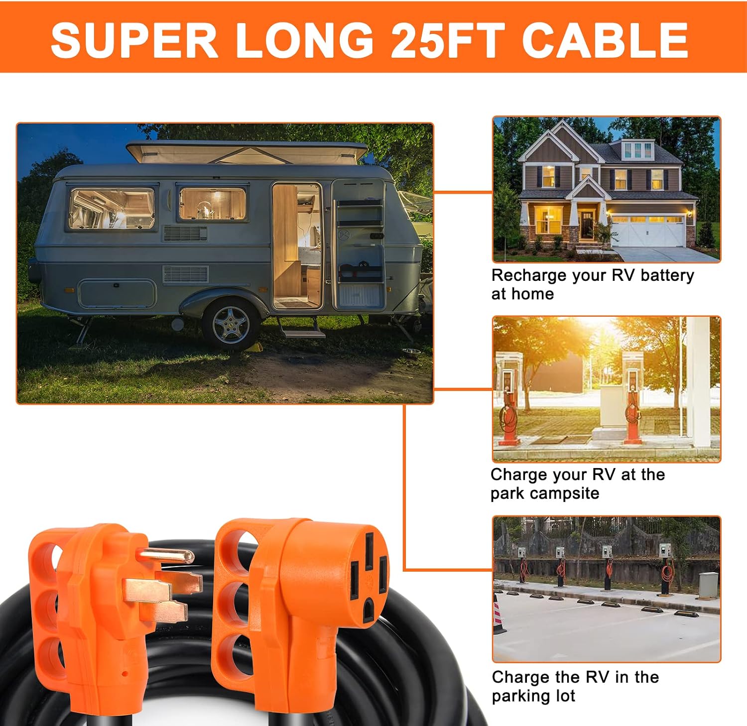 Crazy Clearance OPL5 50A RV Power Extension Cord, Heavy Duty 50 Amp Male Standard to 50 Amp Female Plug Receptacle Connector 25FT with Grip Handle 14-50R 6AWG3C+8AWG1C, ETL Listed for RV Camper (50Amp to 50Amp 25FT)