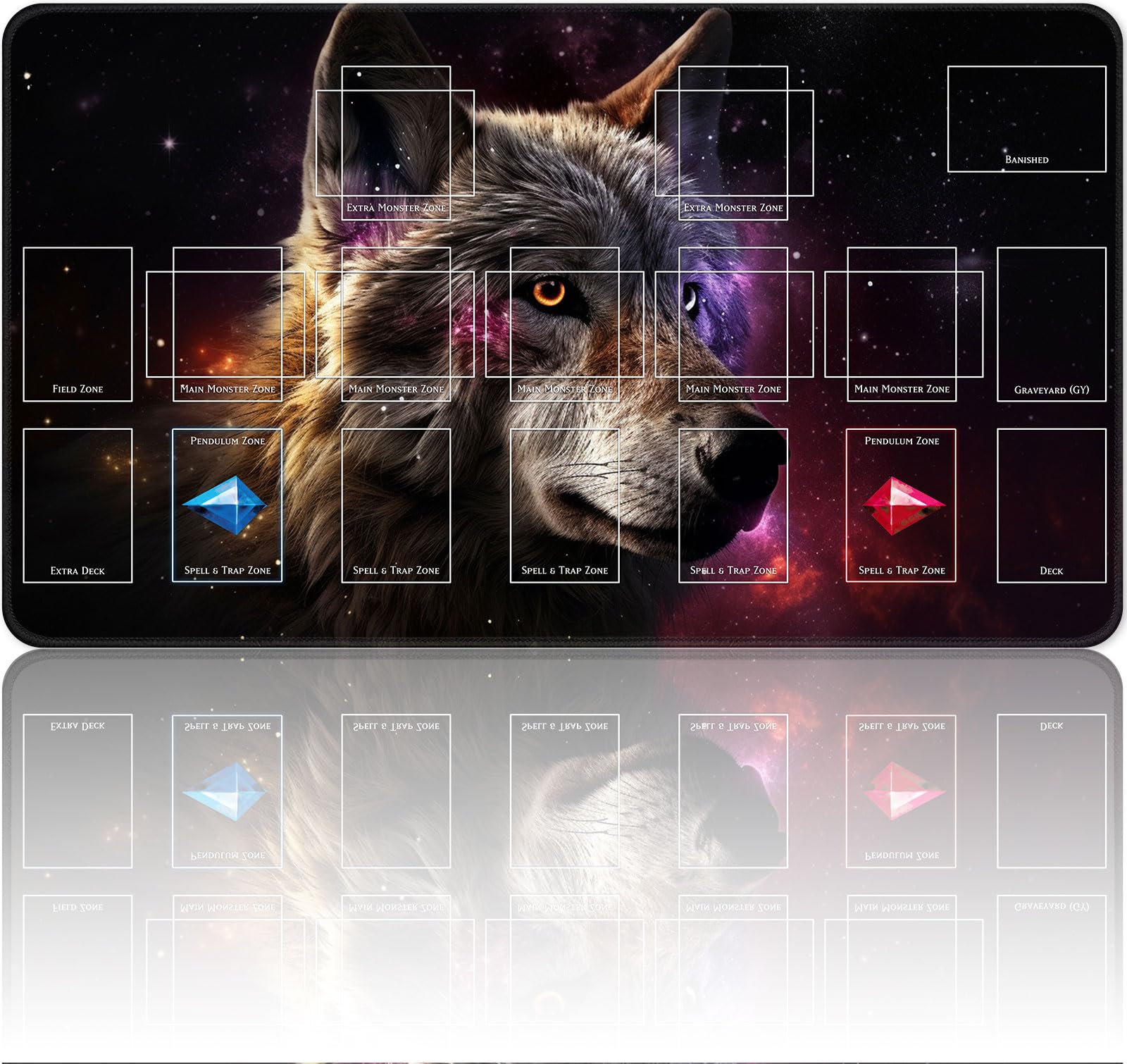 New playmat with Zones, Size 27.5x15.7 Inch Game Mats, The Wolf TCG CCG OCG Trading Card Game Mat, Master Rule Duel Field Zones, Wolf
