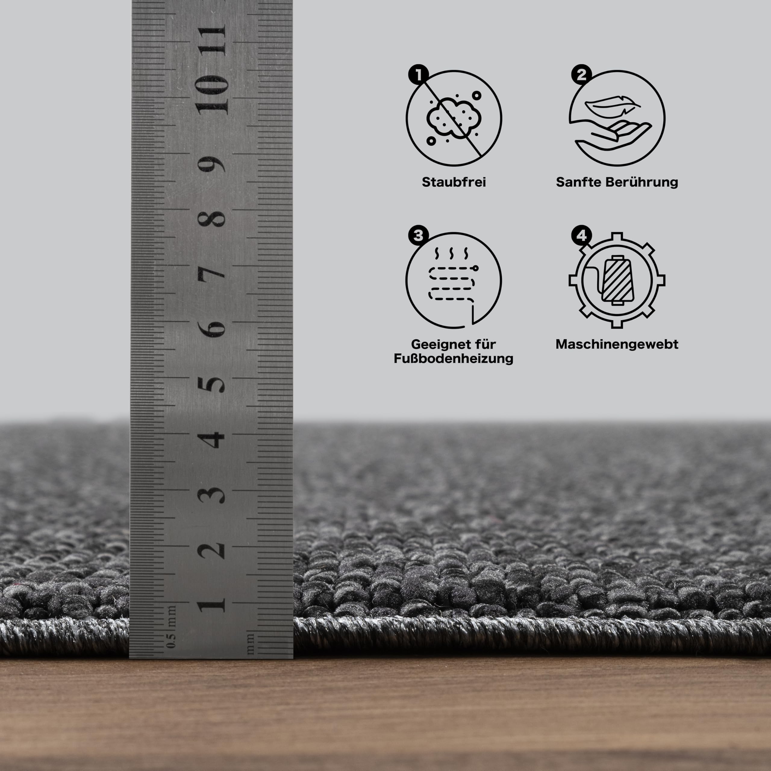 SANAT LORA Teppich Wohnzimmer – Soft Loop Teppich, modern für Schlafzimmer, Arbeitszimmer, Flur, Kinderzimmer & Küche – gesprenkeltes Design, Anthrazit, 80 x 200 cm