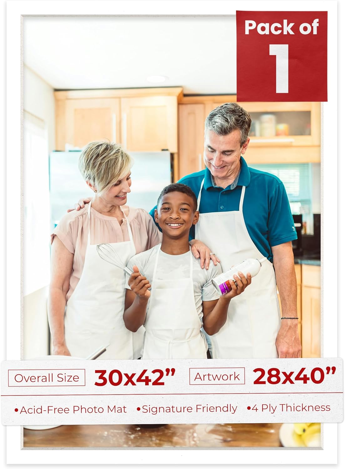 Poster Palooza 30x42 Mat Bevel Cut for 28x40 Photos - Acid Free White Precut Matboard - For Pictures, Photos, Framing - 4-ply Thickness