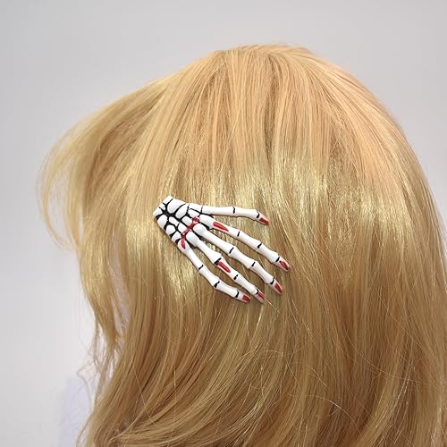 Miniatura 5 de Pinzas para el pelo de manos de esqueleto, 3 pulgadas, forma de hueso de mano de cráneo, accesorios de fiesta de Halloween, color rojo