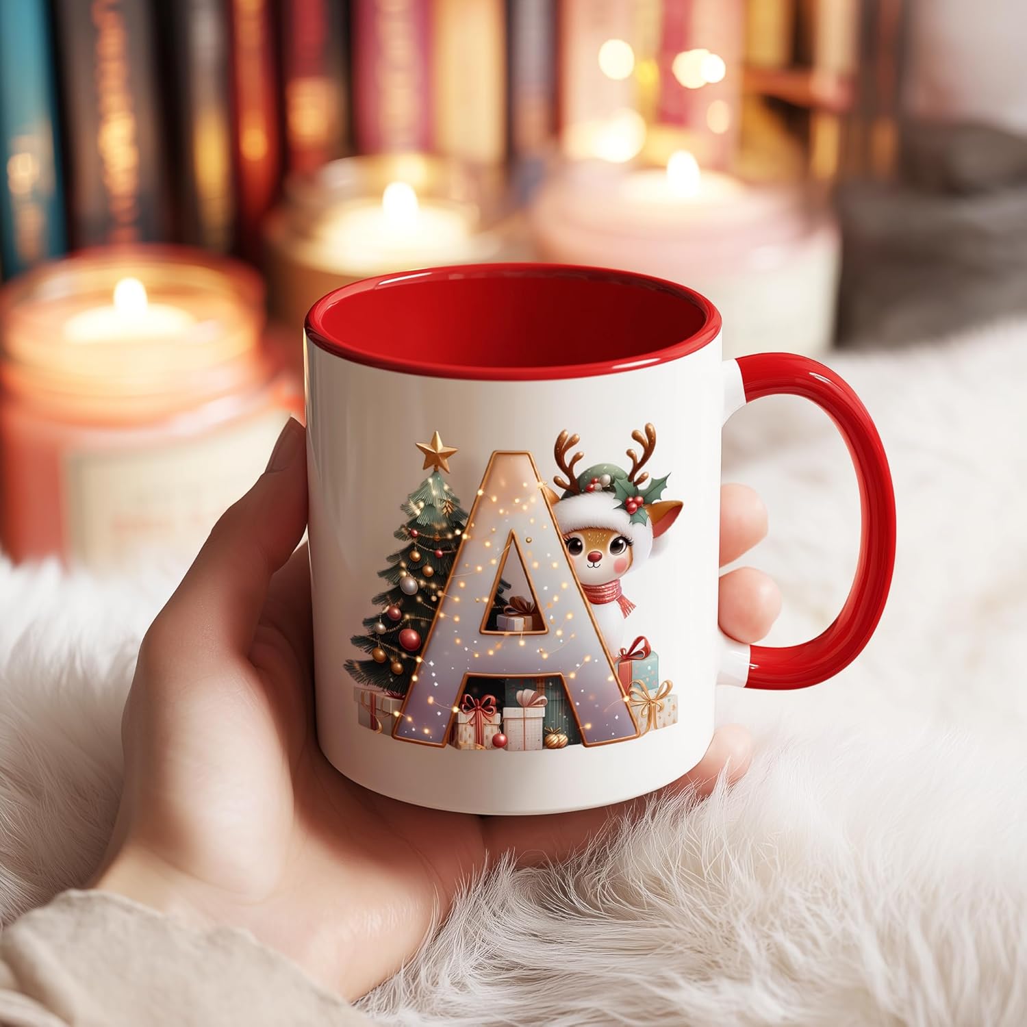 Personalized Christmas Initial Mug – Custom Letter A–Z Monogram, Add Name/Date | 11 ounces Ceramic, Dishwasher & Microwave Safe, Bulk/Wholesale (Red) - Image 6