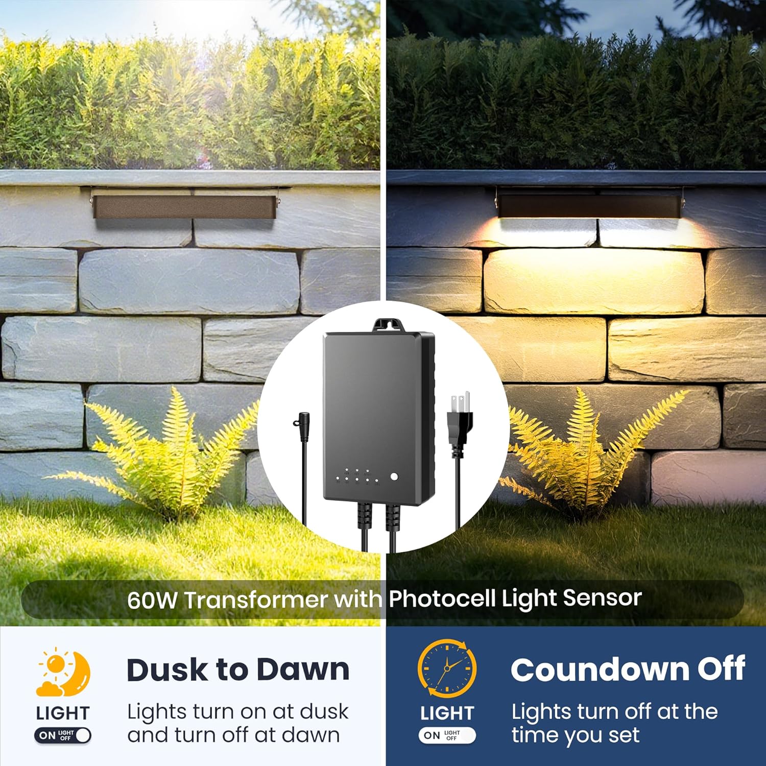 Retaining Wall Lights, 7 Inch LED Hardscape Lighting Waterproof with Transformer and 65FT Wire, 12V Low Voltage Landscape Lighting, Outdoor Step Lights for Patio Stairs Deck 2700K, 270° Rotate, 8 Pack