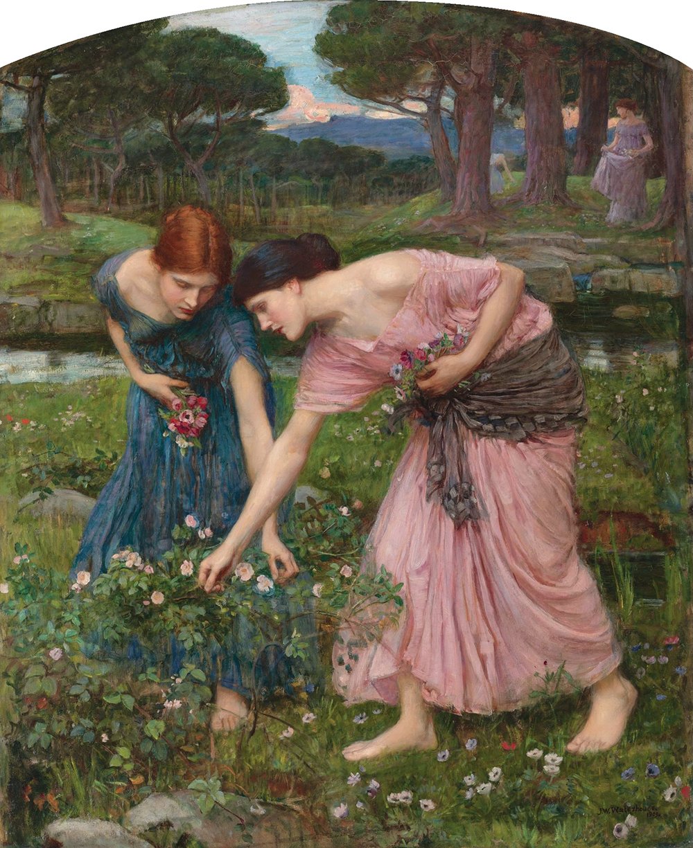 Gather ye Rosebuds John William Waterhouse - Grand Tableau Cadre Brun Salon