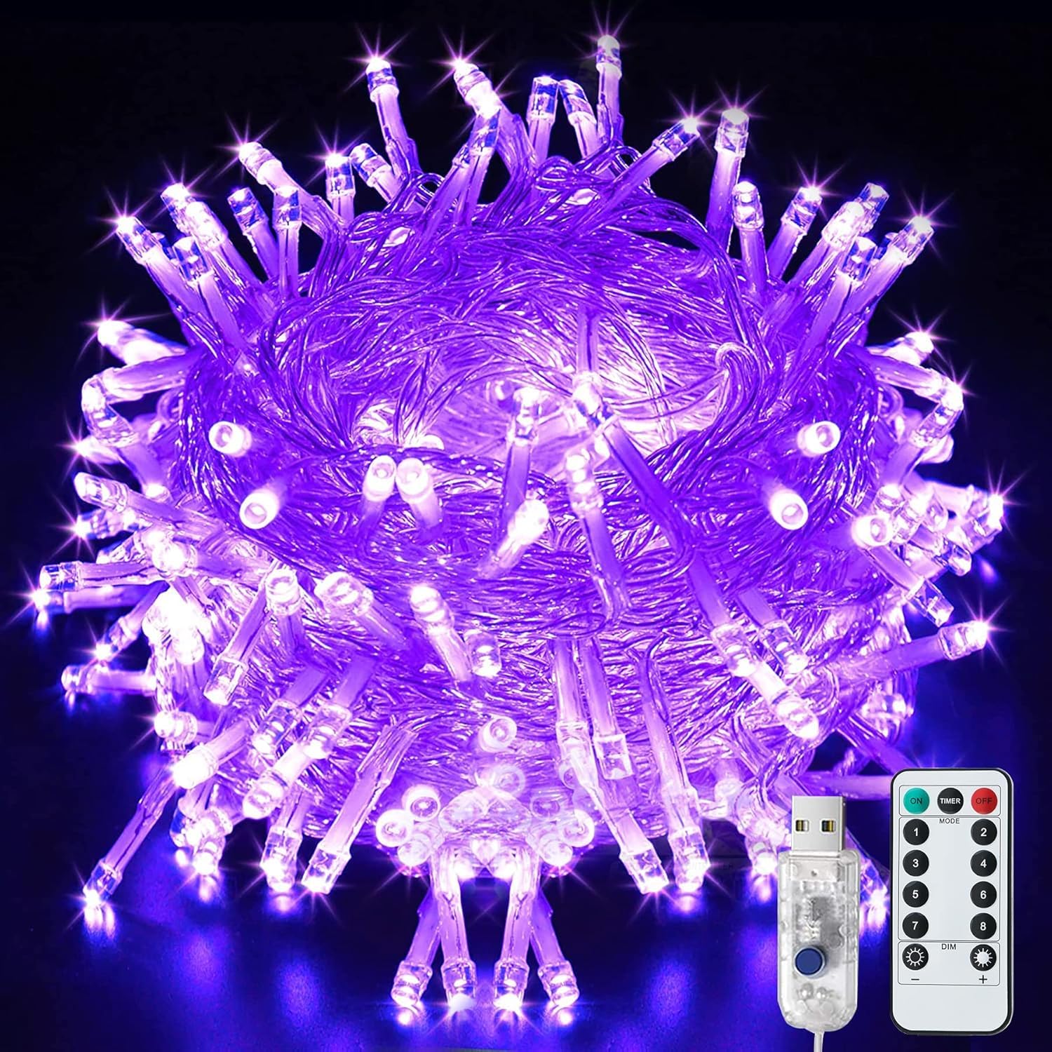 Lezonic USB Fairy Lights, 120LED Orange Halloween String Lights Purple