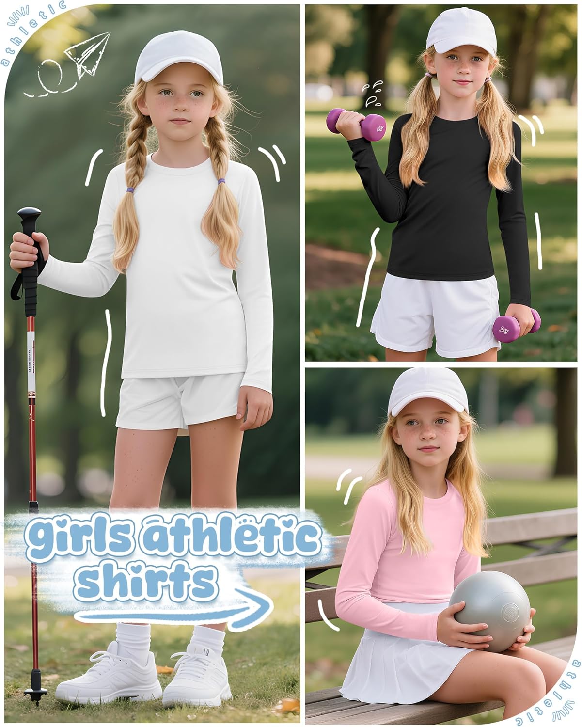 3 Pack Girls Long Sleeve Athletic Yoga Shirts Kids Quick Dry Tops Crewneck Teen Basic Tees Activewear for Sports - Image 4