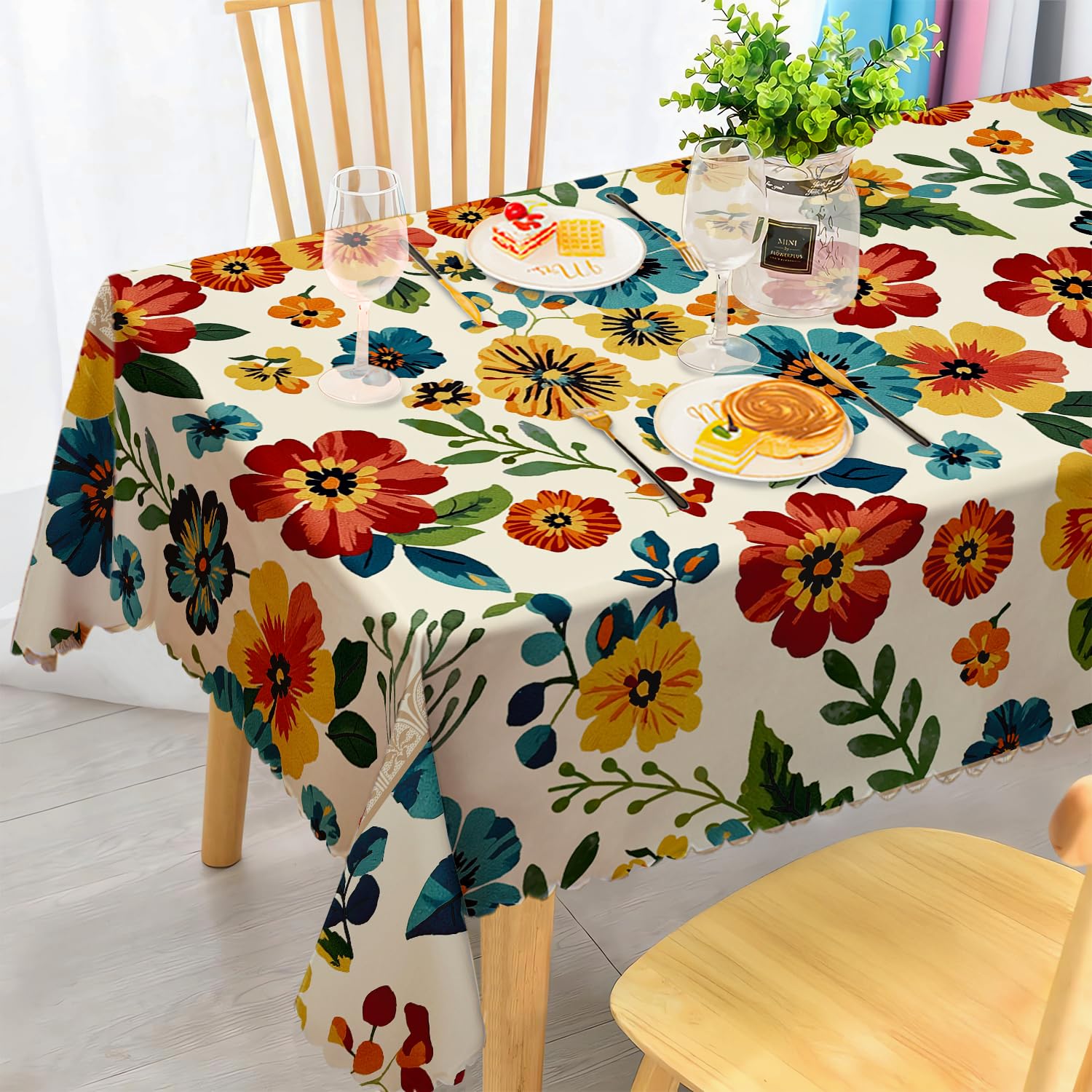 iEvery Vintage Flower Tablecloth Wipe Clean 140x240cm, Wipeable Rectangular Table Cloth Waterproof Stain-Resistant Polyester Table Cover for 6-8 Seater Dining Kitchen Patio Garden Party Outdoor Decor โ image 1