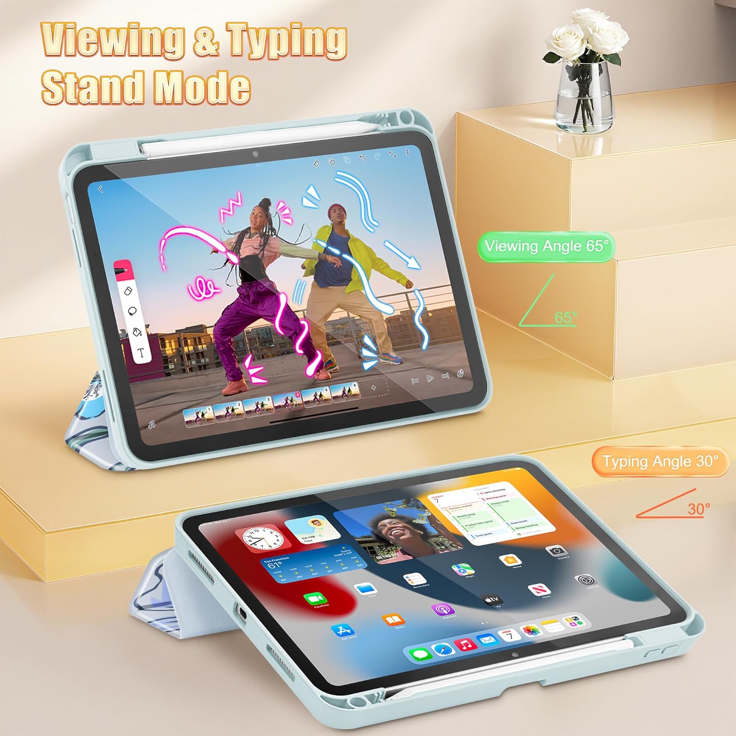 Mektron Case for iPad (A16) 11th Generation 11-inch 2025 Fit iPad 10th Gen 10.9 inch 2022, Tablet Cover with Trifold Stand + Pencil Holder + Auto Wake/Sleep + TPU Back Cover, Bows C355 - Image 6