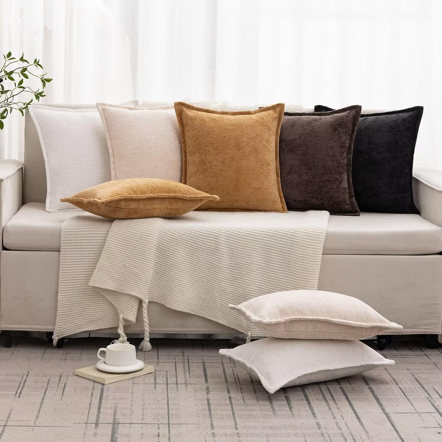 Cream White Decorative Throw Pillow Covers 12x20 Inch Set of 2 Cozy Soild Chenille Cushion Cases Soft Textured Lumbar Couch Pillows Cover Boho Accent Farmhouse Pillowcases for Sofa Bed - Image 6