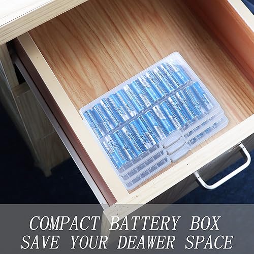 Miniatura 7 de PNGKNYOCN Caja de almacenamiento de baterías, caja organizadora portátil de pilas AA con capacidad para 48 pilas AA, plástico aislante color