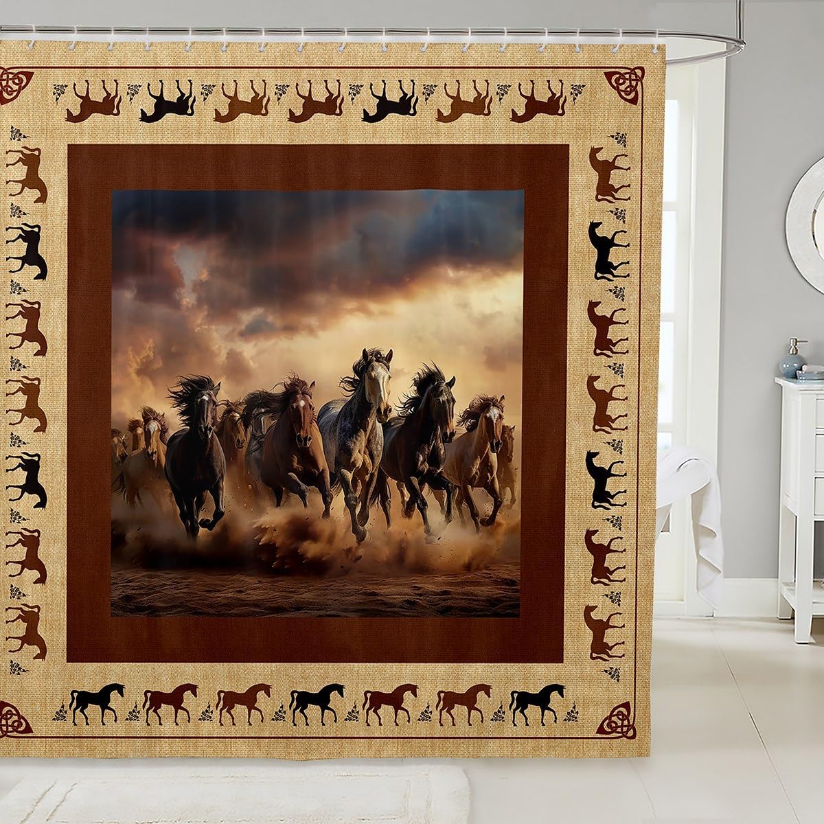 Feelyou Western Aztec Shower Curtain 72"x78" Horse Cowboy Bath Curtain for Boys Men Kids Rustic Western Decor Country Wild West Down Bathroom Shower Curtain Set Black White Kids Bathroom Accessories