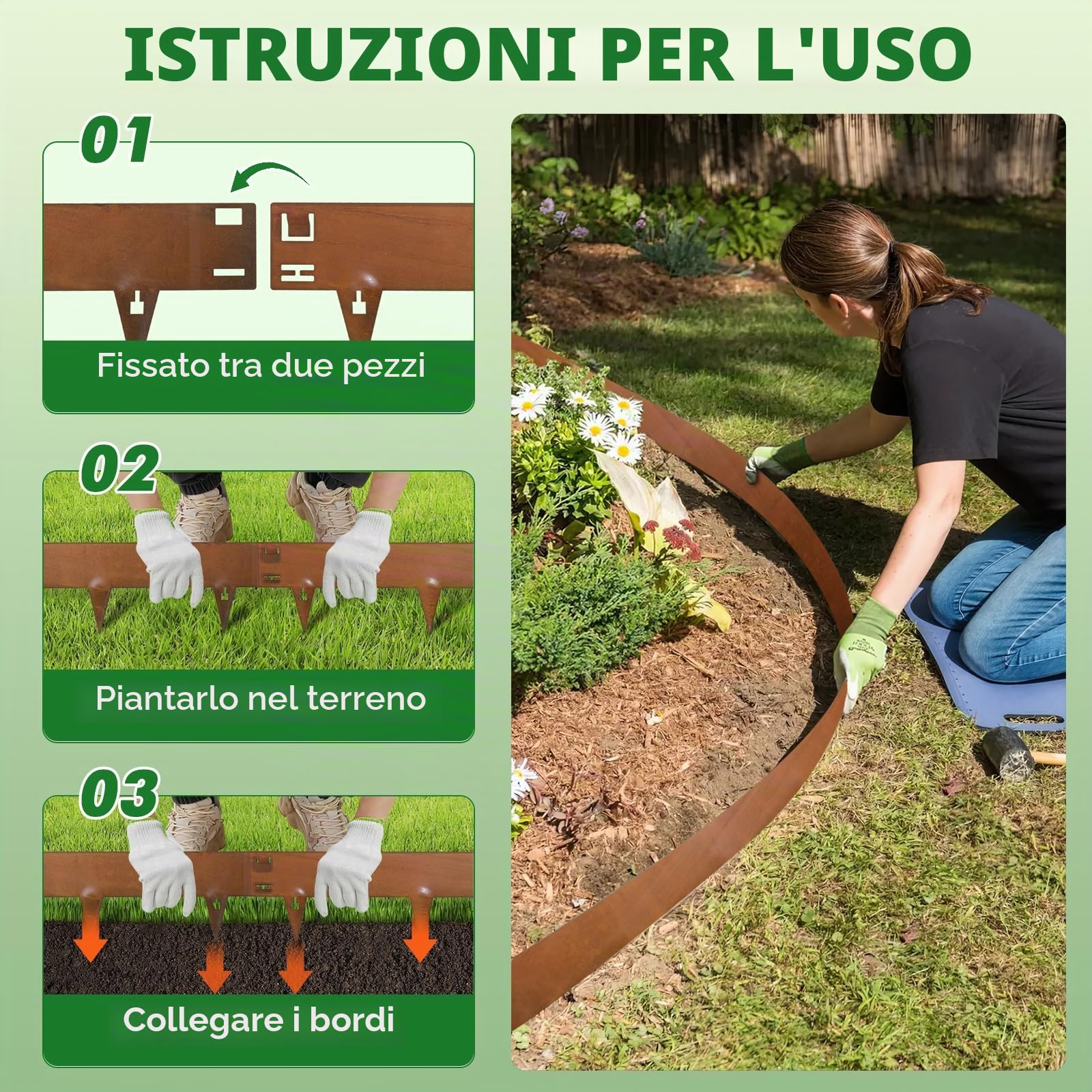 107,5 cm x 5 Bordo per aiuola in metallo Corten flessibile | Delimitazione per aiuola in acciaio | Bordo per aiuola flessibile per delimitazioni del prato, bordi del prato per delimitazioni