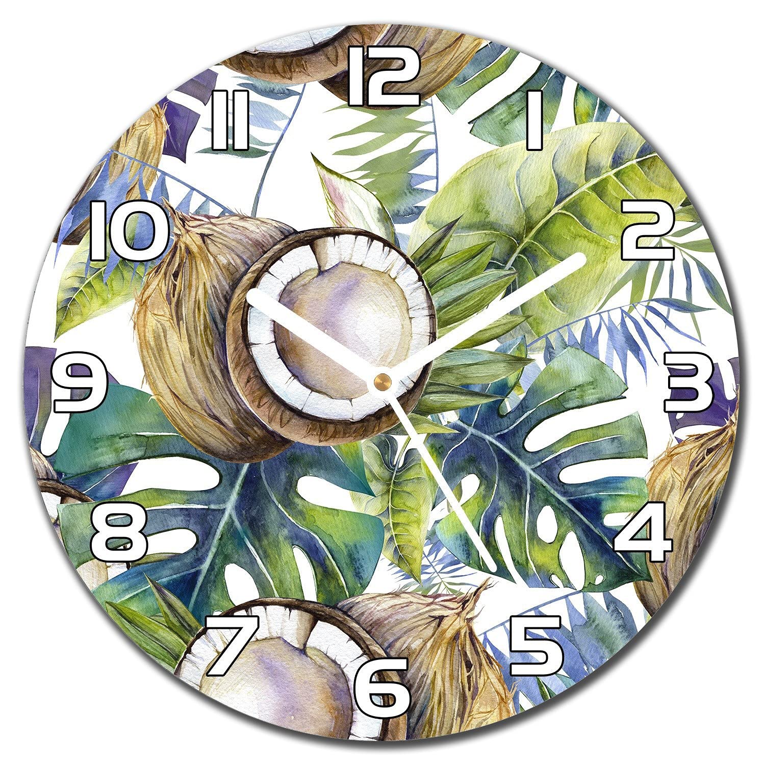 Horloge en verre cuisine et salon au design de feuilles de palmier coco pour ambiance exotique