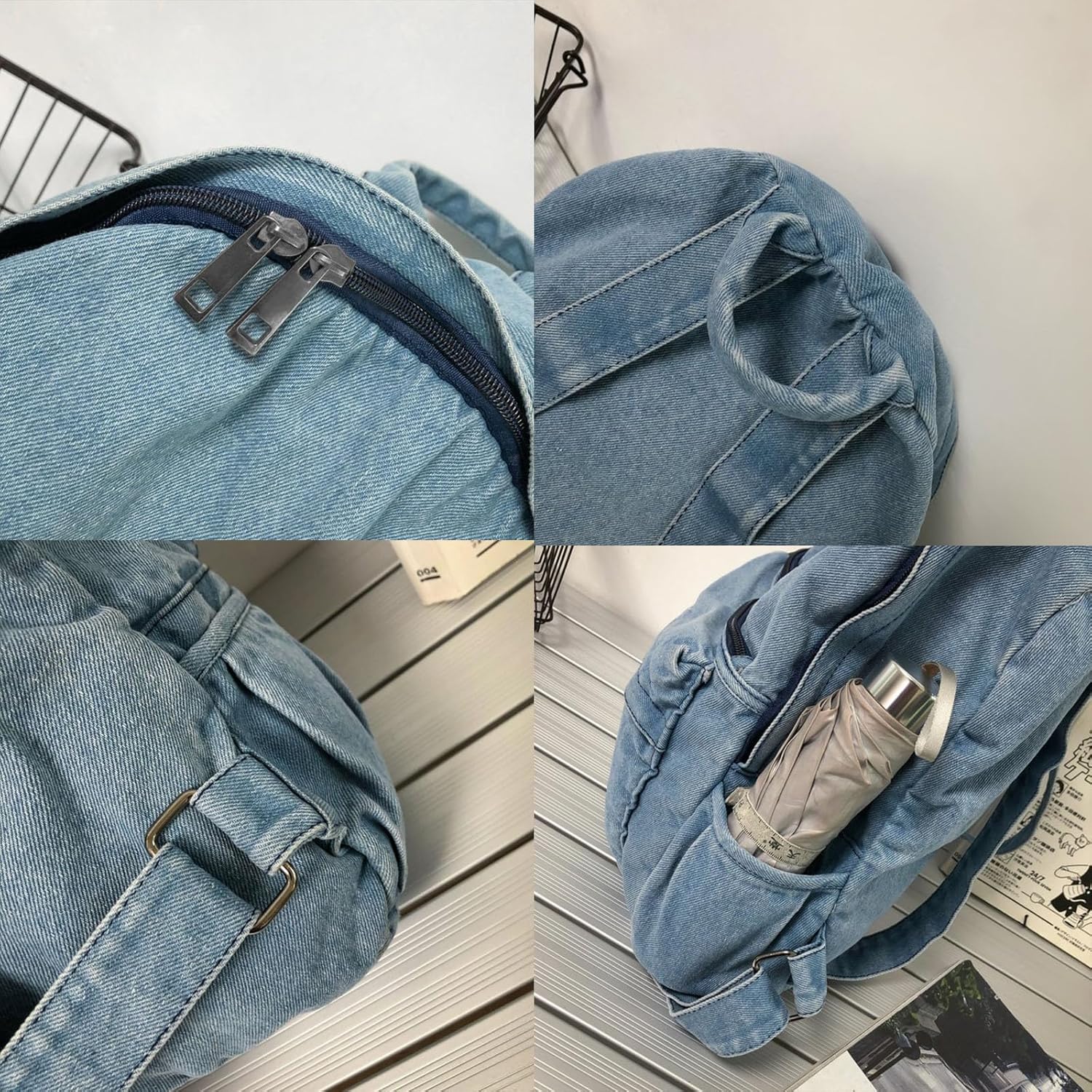 Lightweight Travel Denim Backpack Vintage Daypack Y2K Backpack Multipurpose Adjustable Shoulder Bags for Women Men (Grey) - Image 5