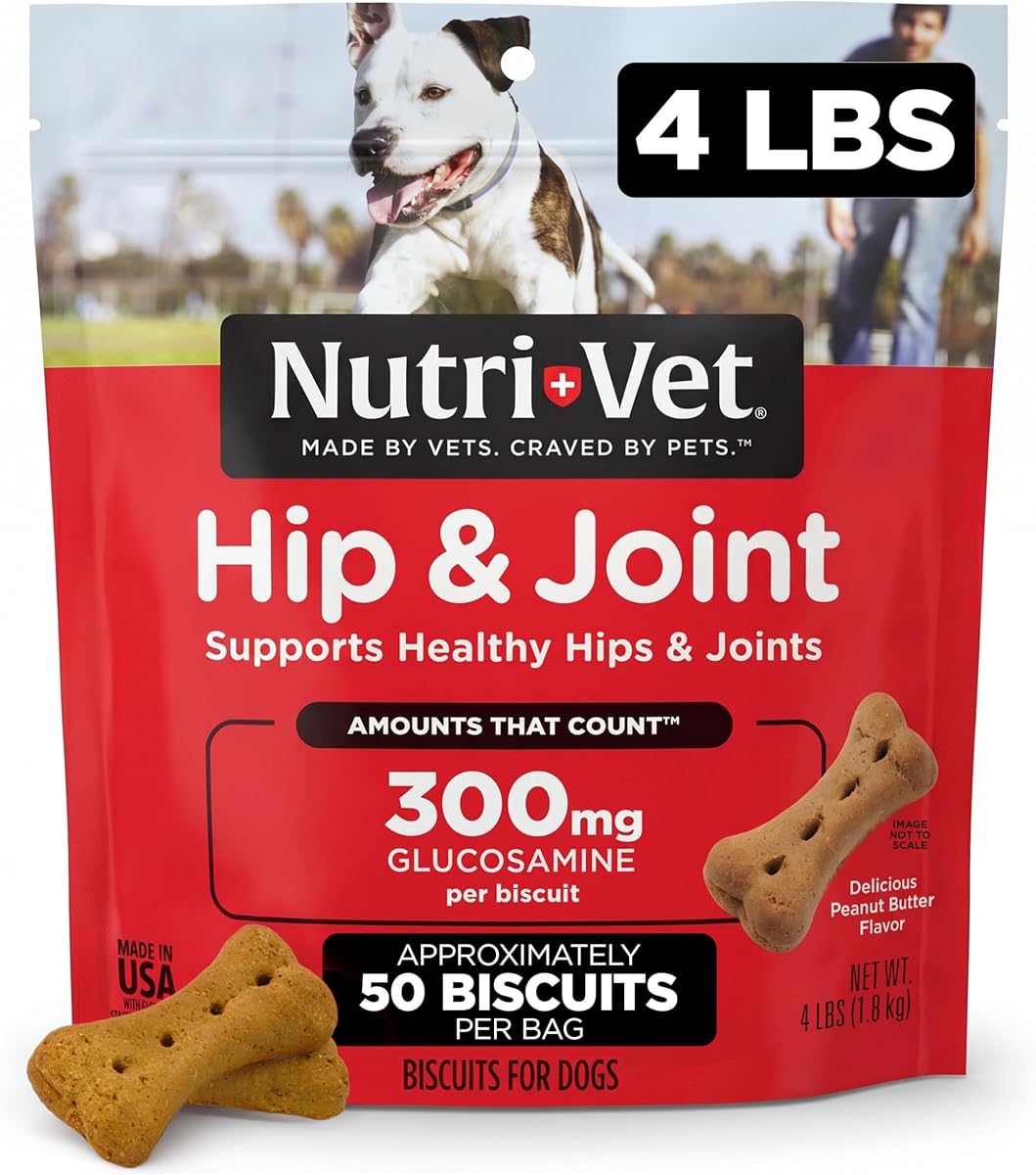 Nutri-Vet Hip & Joint Dog Biscuits, Dog Treats, 300mg Glucosamine, 4lb Bag | Joint Supplement for Dogs, Hip & Joint Support, Functional Treats, Small Dog Biscuits, Peanut Butter Flavor, Mobility Support