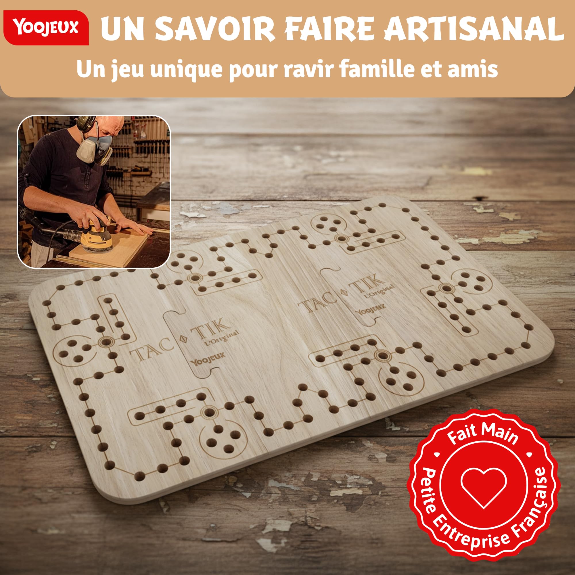 Tac-TIK L'Original Jeu du Tock en Bois pour 2 à 6 Joueurs dès 7 Ans | Jeu de société familial et stratégique, parcours gravé, 24 pions et 54 cartes pour jouer ensemble et varier les parties.
