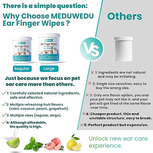 Miniatura 7 de MEDUWEDU Toallitas limpiadoras de oídos, 60 unidades, limpiador de oídos para perros, kit de cuidado para perros y gatos, almohadillas de limpieza