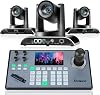 Tenveo PTZ Camera and Controller BundleKits - 20X AI Auto Tracking NDI SDIHDMIUSB3.0LANPoE PTZ Camera  20X HDMIUSB3.0LANPoE PTZ Camera2pcs and PTZ Controller PoE Joystick Keyboard Control