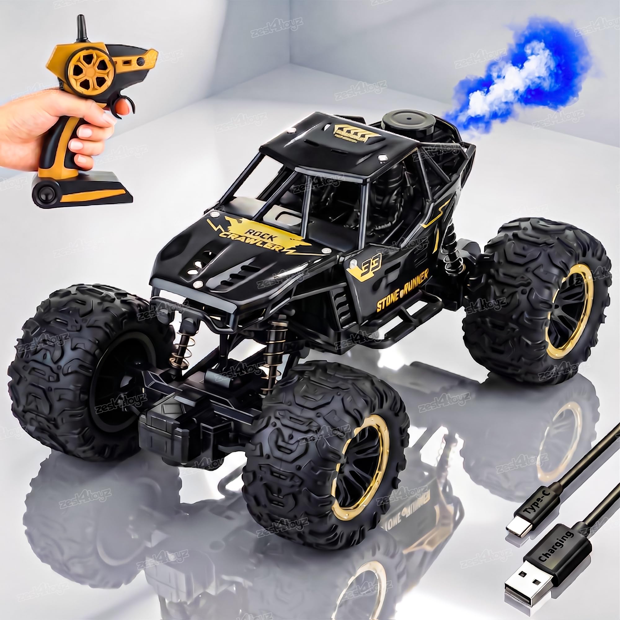 Zest 4 Toyz Remote Control Car Toy for Kids | Mist Spray Effect Rock Crawler Monster Truck Drift RC Car | 100+ft Range 2.4GHz Remote | Rechargeable | Type-C USB | Off-Road Climbing Racing Car | Gift-image-30
