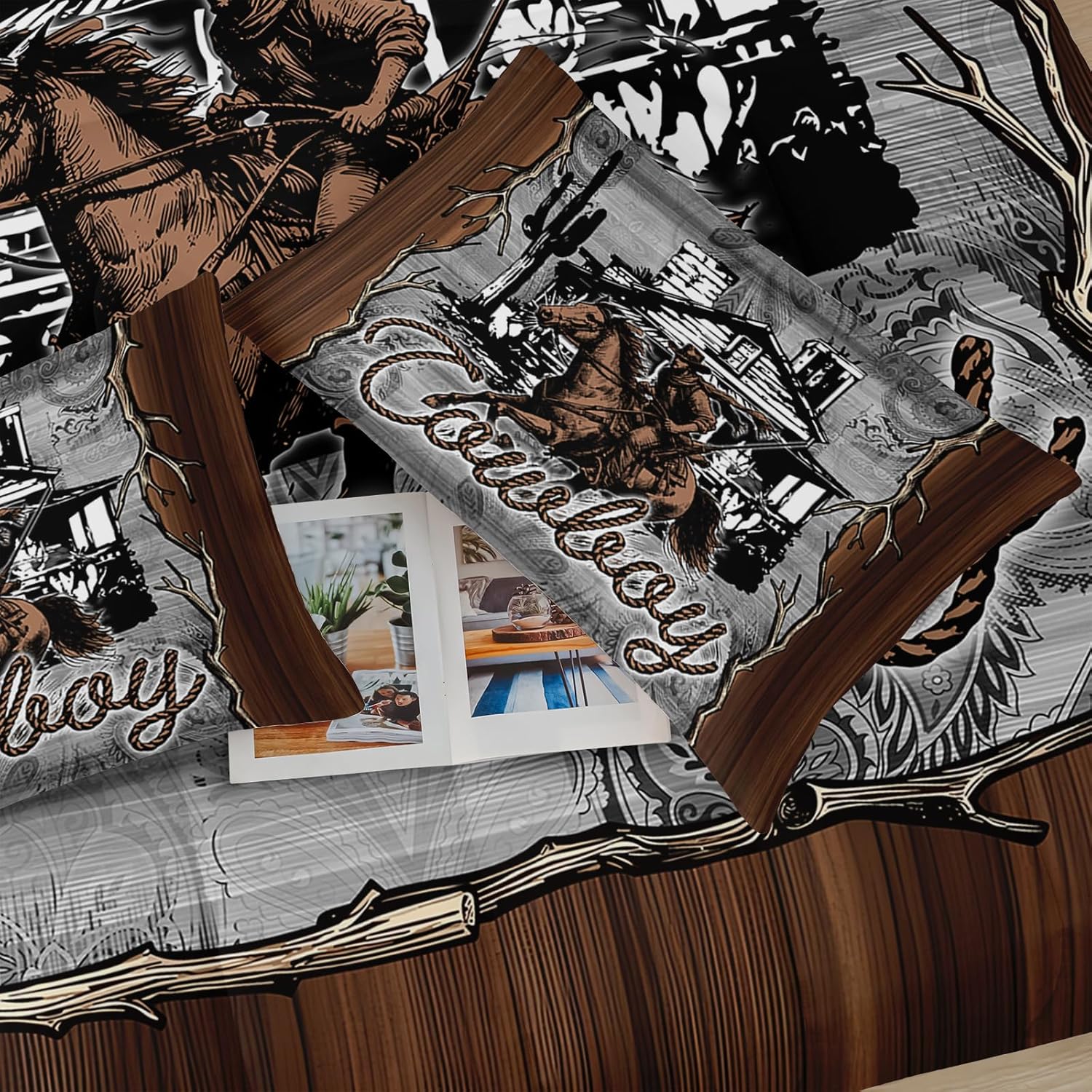 Brown Western Cowboy Comforters Queen Size,Boys Full Size Bedding Set Cowboy Themed,with 1 Comforter with 2 Pillow Case,Western Bedroom Decor for Boys Men Kids - Image 2