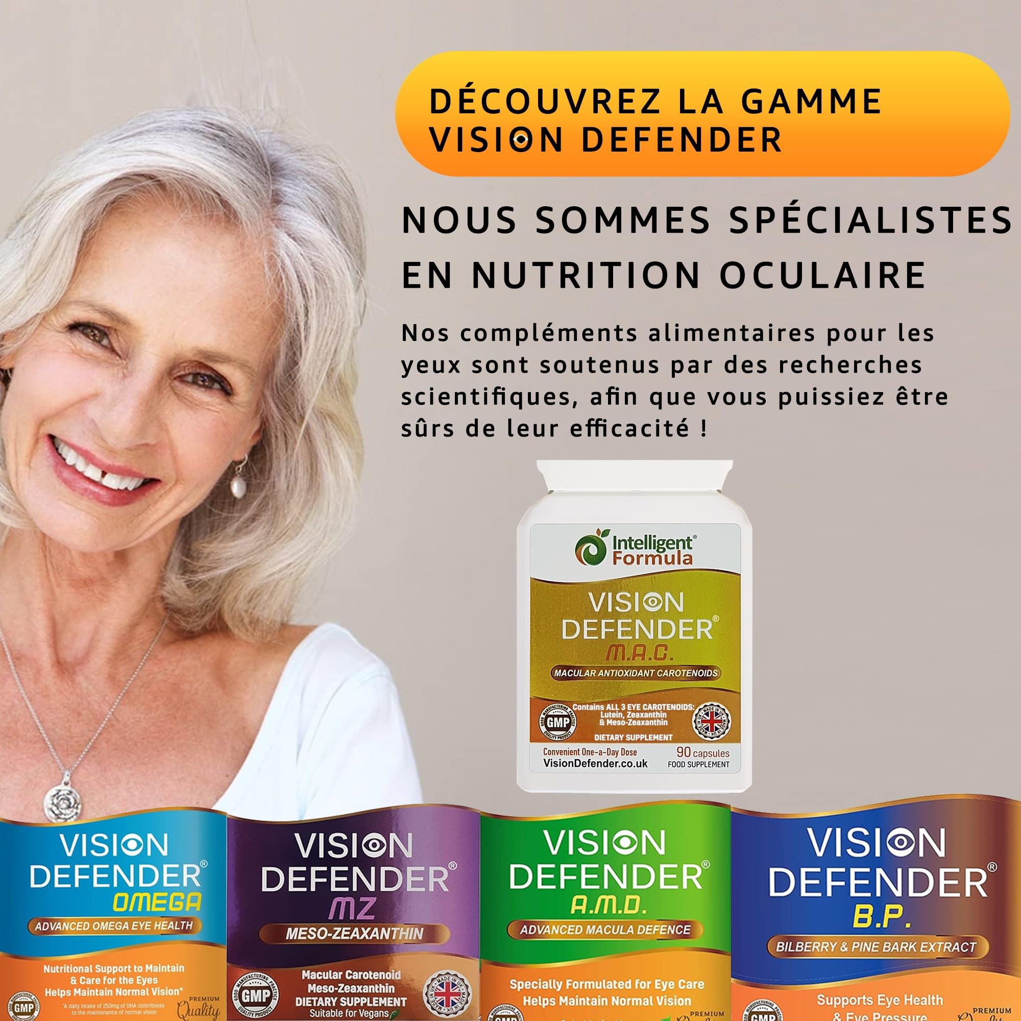 Vision Defender MAC Vitamines pour les Yeux – Caroténoïdes Triples : Lutéine 10mg, Zéaxanthine 2mg, Méso-Zeaxanthine 10mg – Soutien Vision & Santé Oculaire – 90 Gélules – Fabriqué au Royaume-Uni
