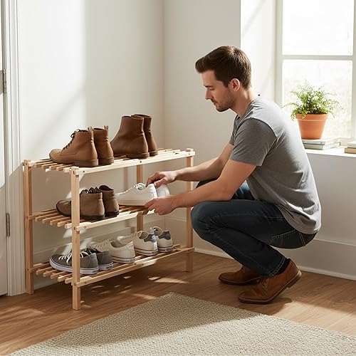 Miniatura 7 de Zapatero de madera banco de almacenamiento clóset baño cocina organizador de entrada 3 niveles por Lavish Home